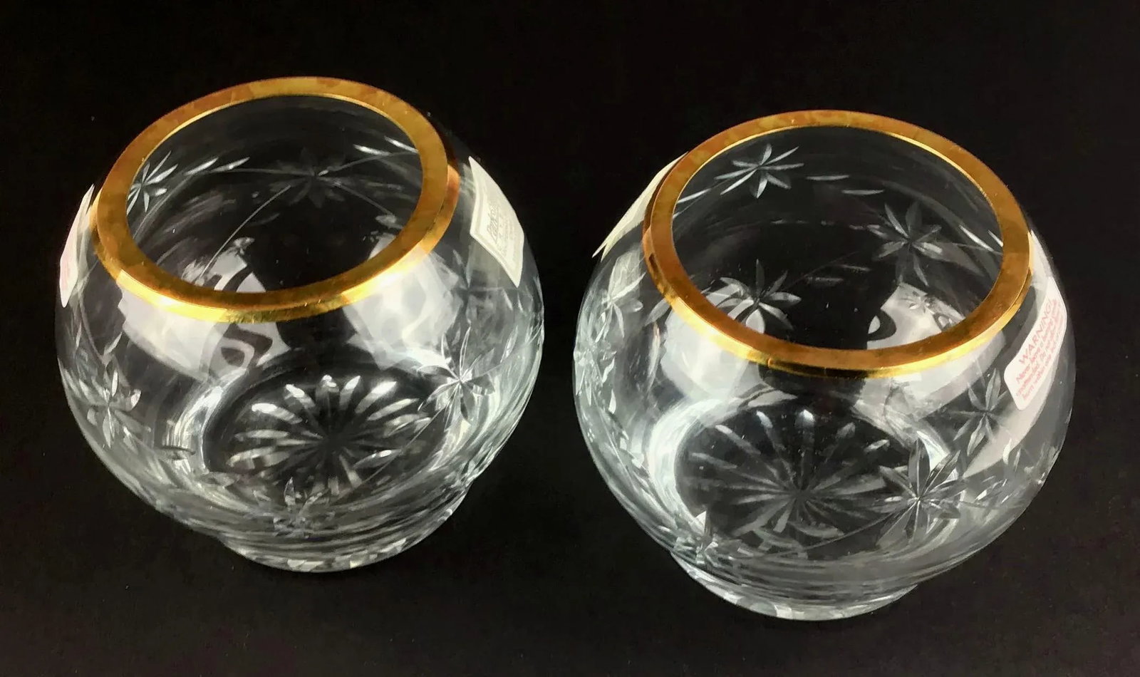 Vintage Park Avenue 1960s Crystal & Gold Votive Holders - a Pair - 6
