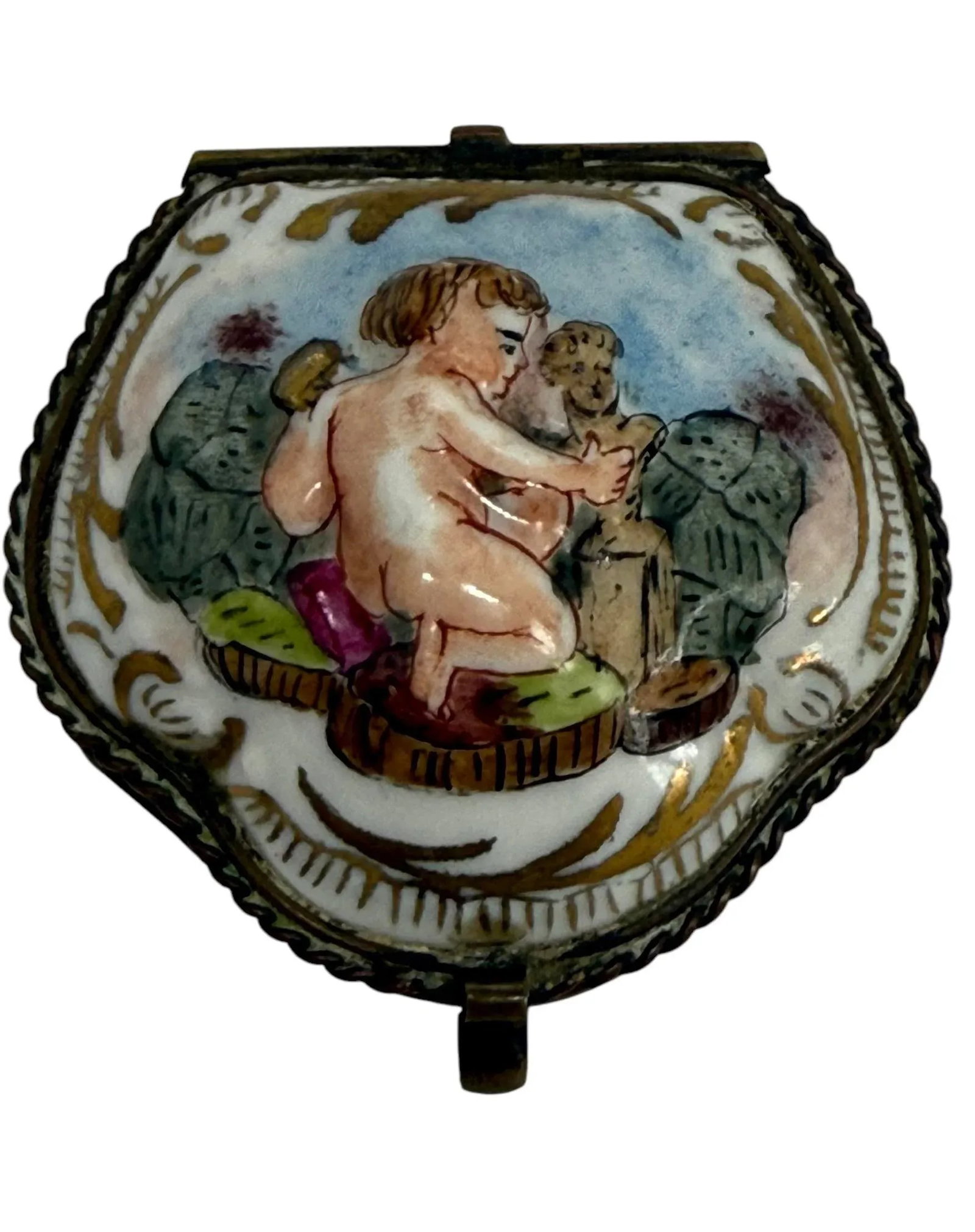 Late 19th Century Capodimonte Porcelain Hand-Painted Pentagon Shape Trinket Box - 12