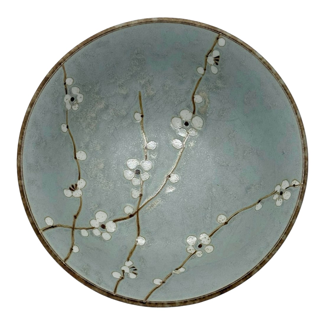 Late 20th Century Japanese Shosun Early Spring Collection Mint Large Ceramic Bowl Cherry Blossoms De: Late 20th Century Japanese Shosun Early Spring Collection Mint Large 8 3/8" Ceramic Bowl Cherry Blossoms Design. This bowl has a matte mint green background and decorated with Japanese cherry