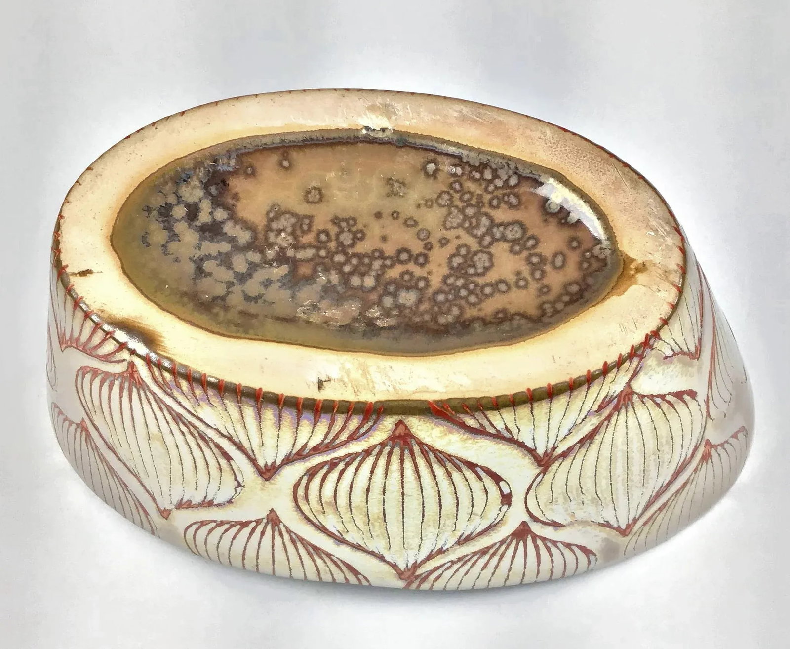 Vintage Golden Glazed Artisan Planter - 11