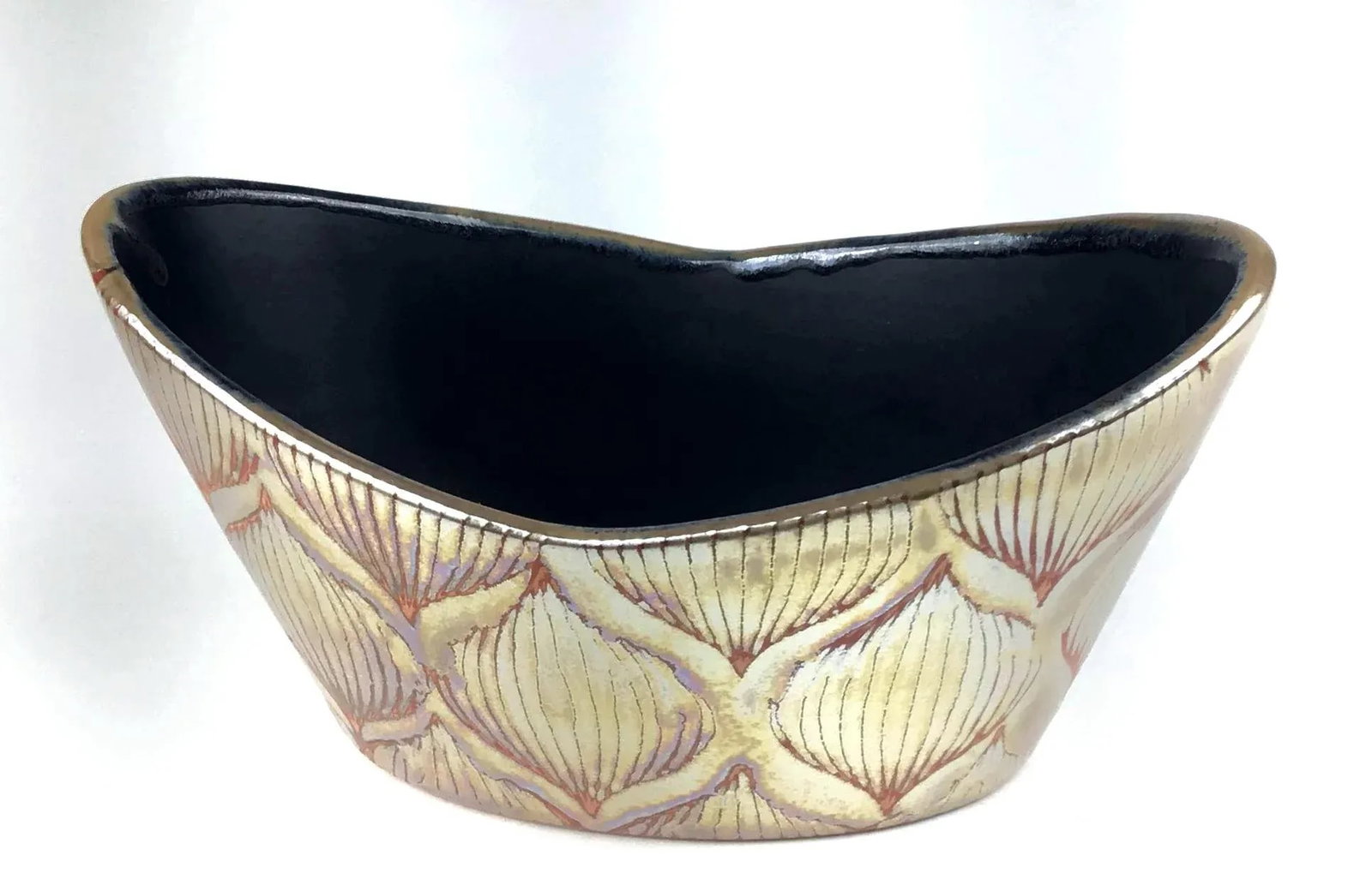 Vintage Golden Glazed Artisan Planter - 12