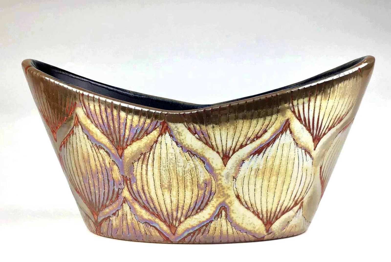 Vintage Golden Glazed Artisan Planter - 2