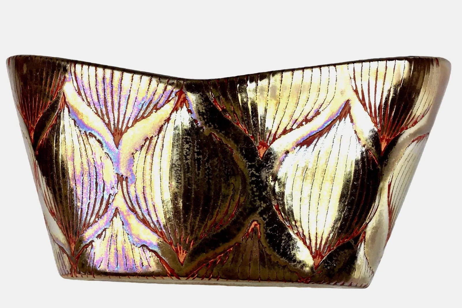 Vintage Golden Glazed Artisan Planter - 4