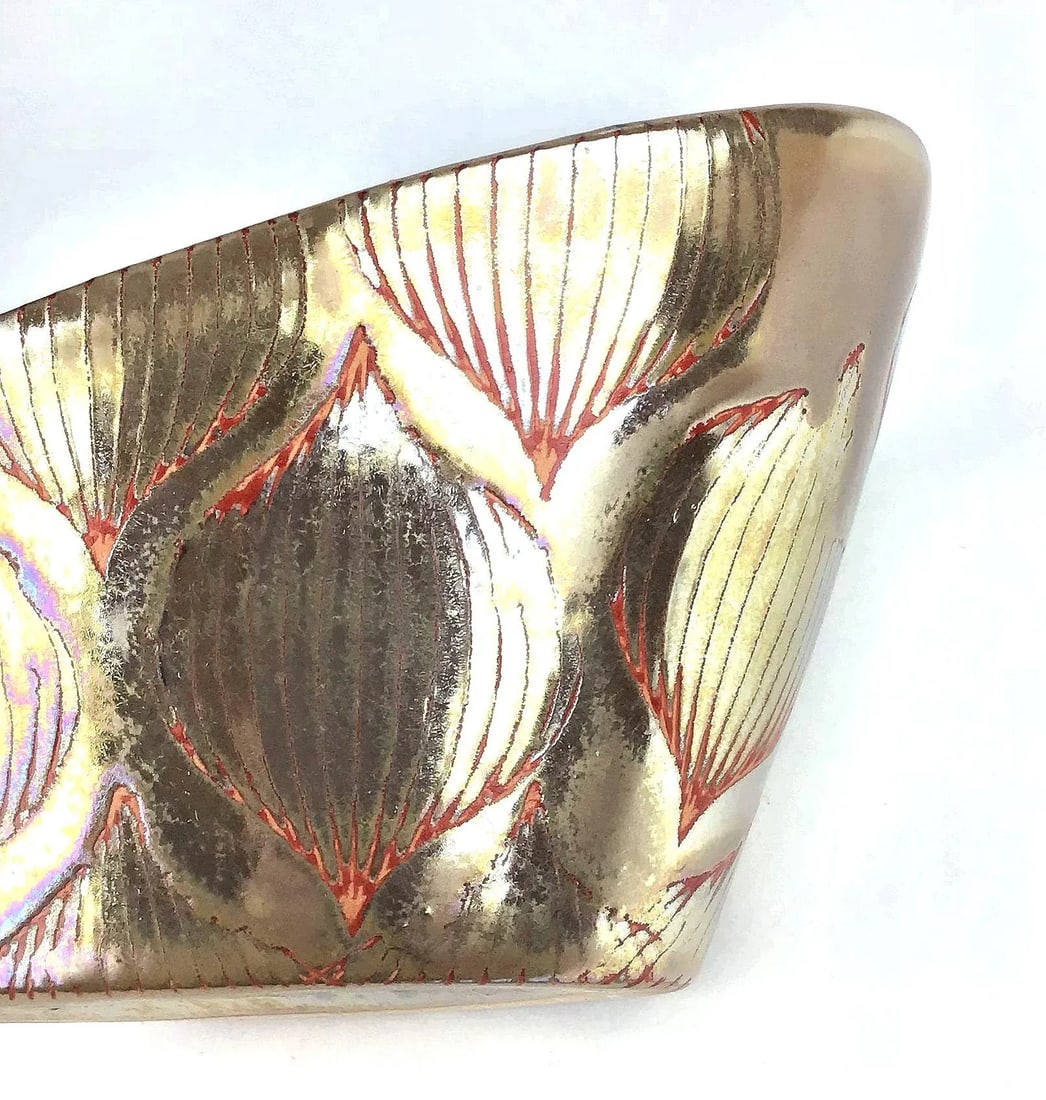 Vintage Golden Glazed Artisan Planter - 5