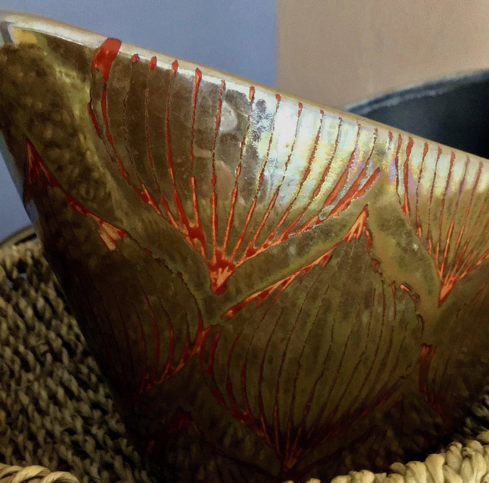 Vintage Golden Glazed Artisan Planter - 9