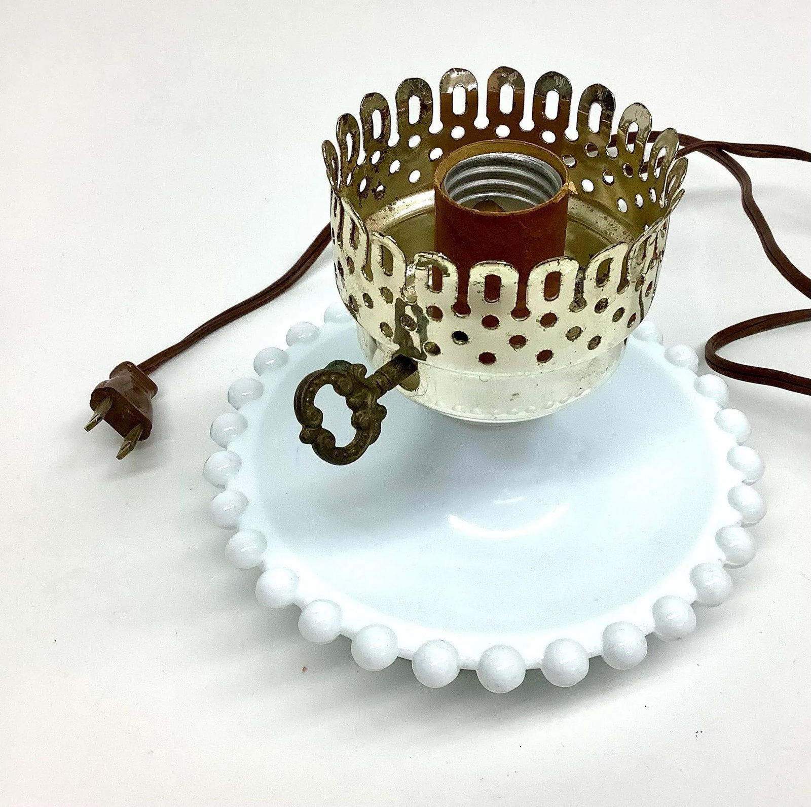 Mid Century Opaline Milk Glass Hurricane Lamp Nautical Theme - 5