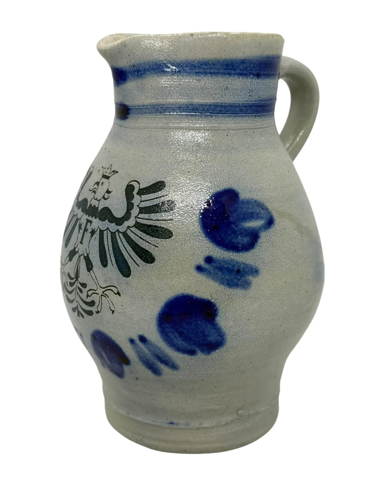 Mid 20th Century German Salt-Glazed Stoneware Pitcher With Blue Eagle Emblem - 12