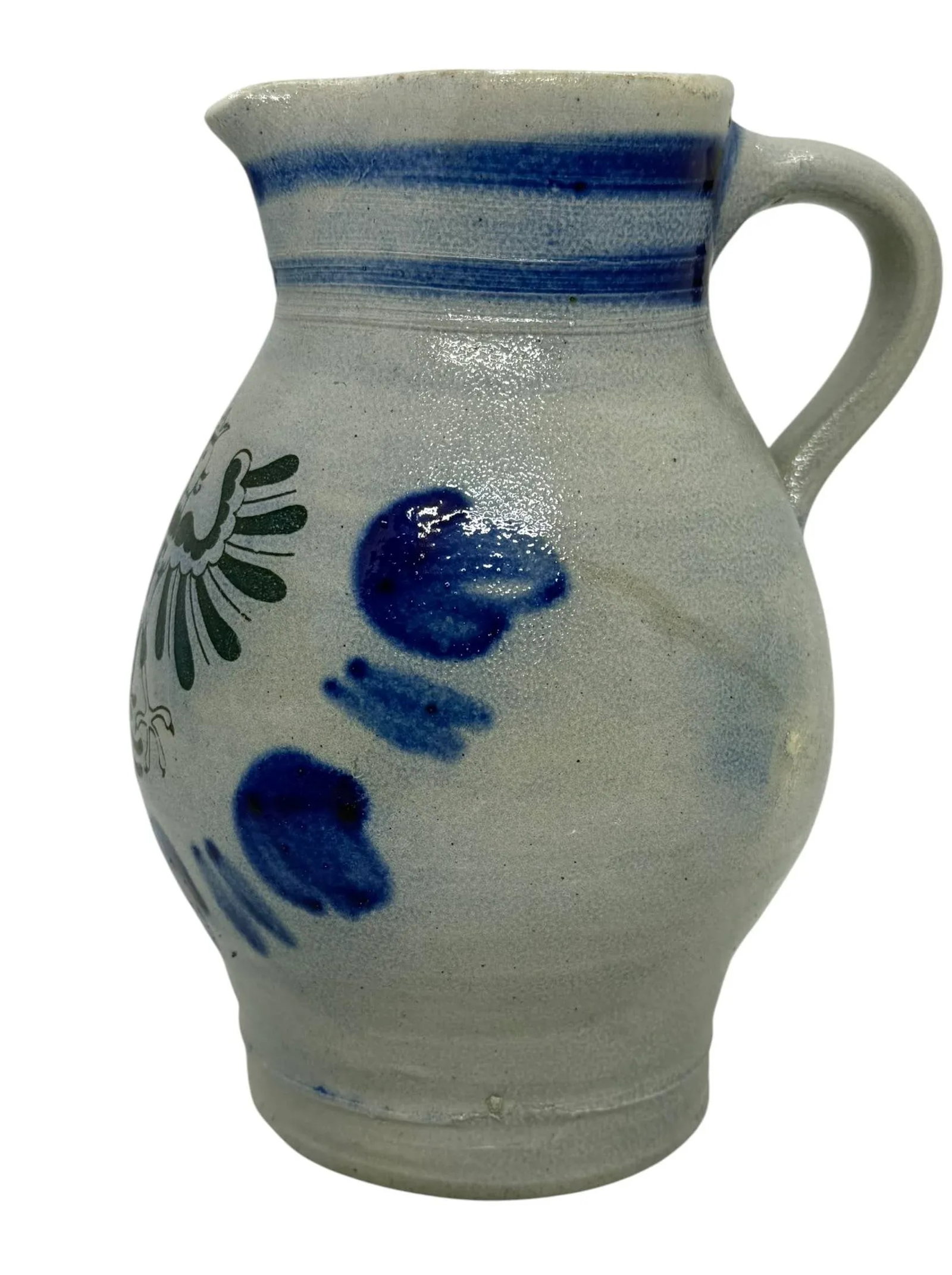 Mid 20th Century German Salt-Glazed Stoneware Pitcher With Blue Eagle Emblem - 2