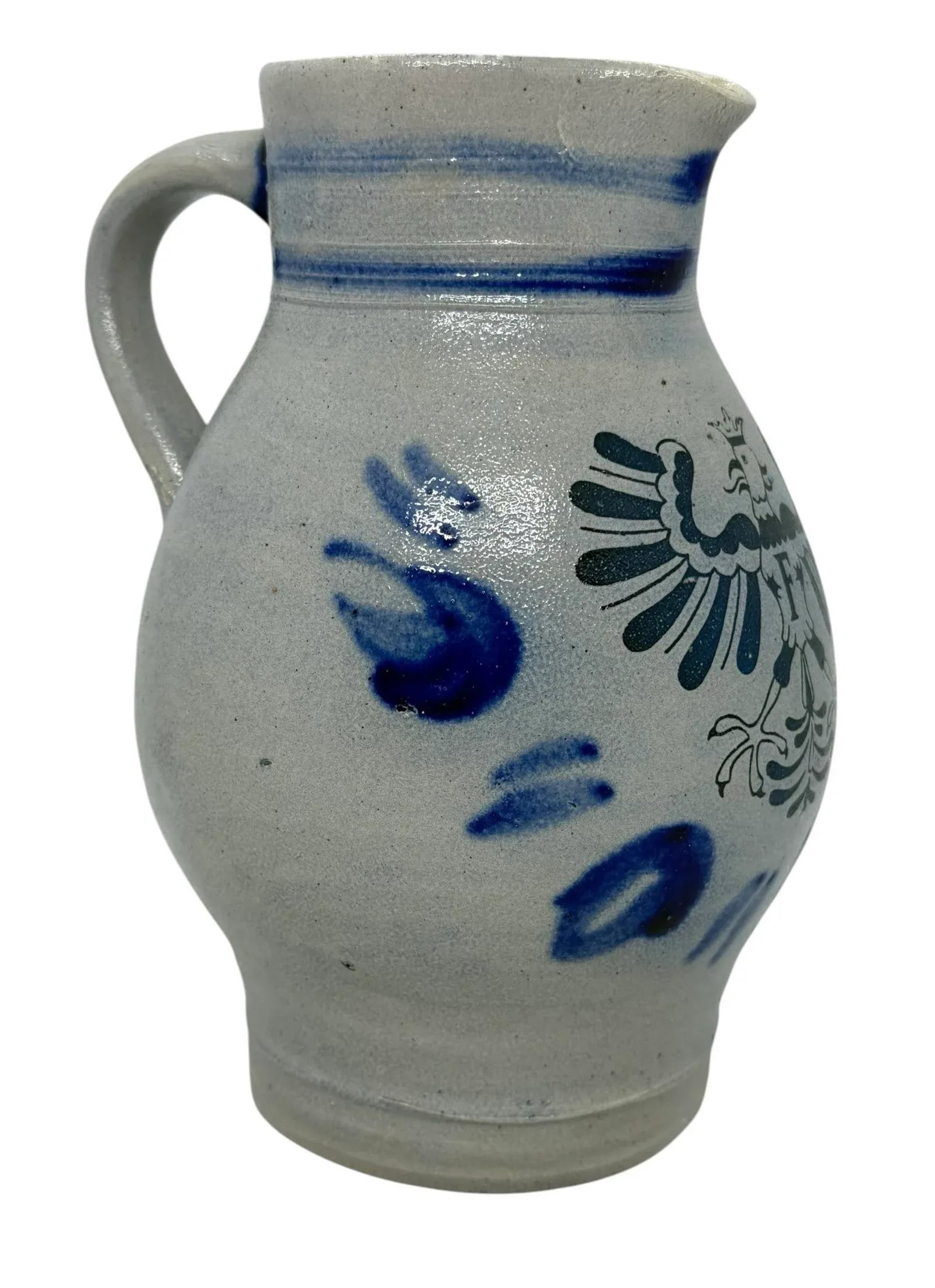 Mid 20th Century German Salt-Glazed Stoneware Pitcher With Blue Eagle Emblem - 6