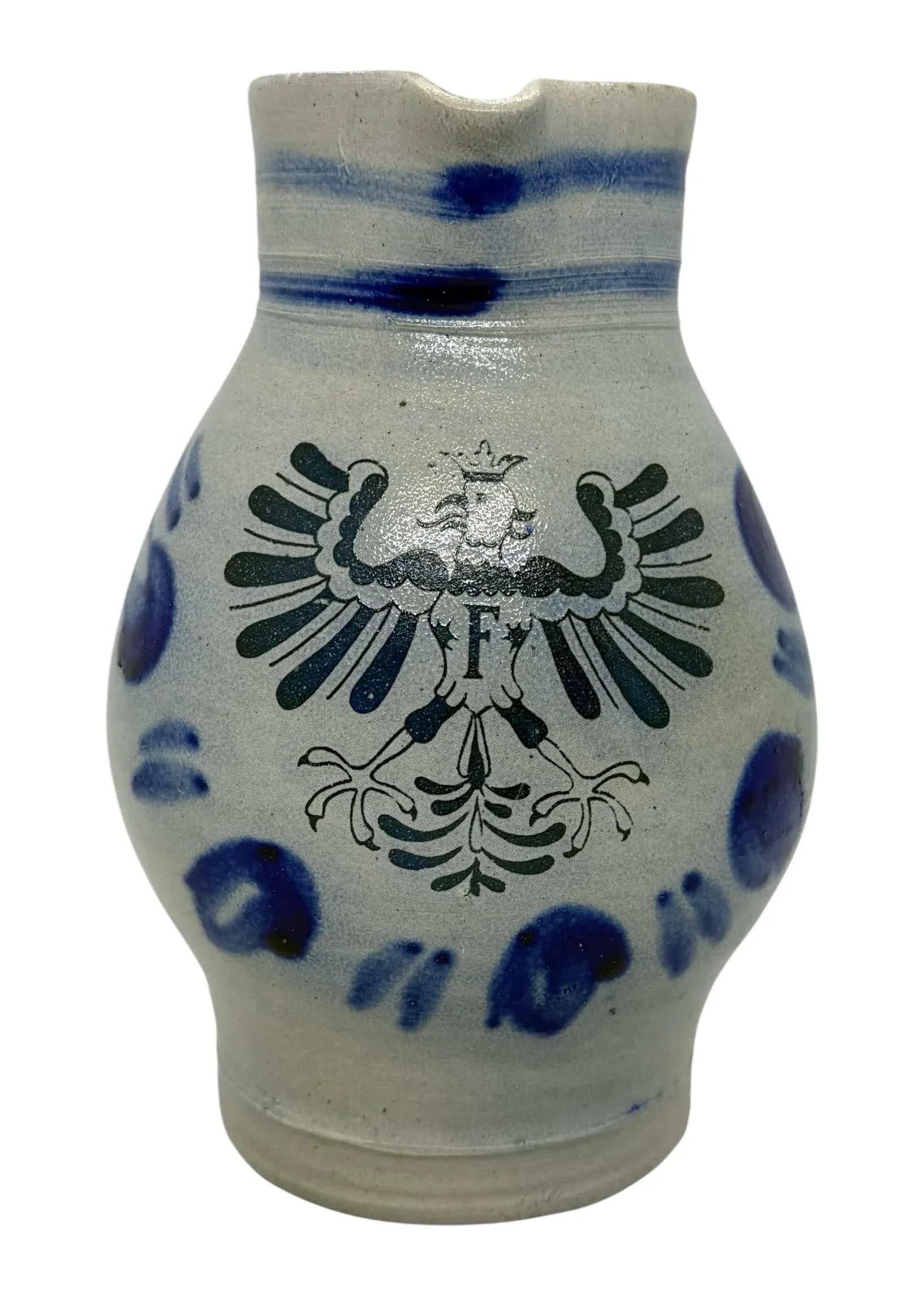 Mid 20th Century German Salt-Glazed Stoneware Pitcher With Blue Eagle Emblem - 7