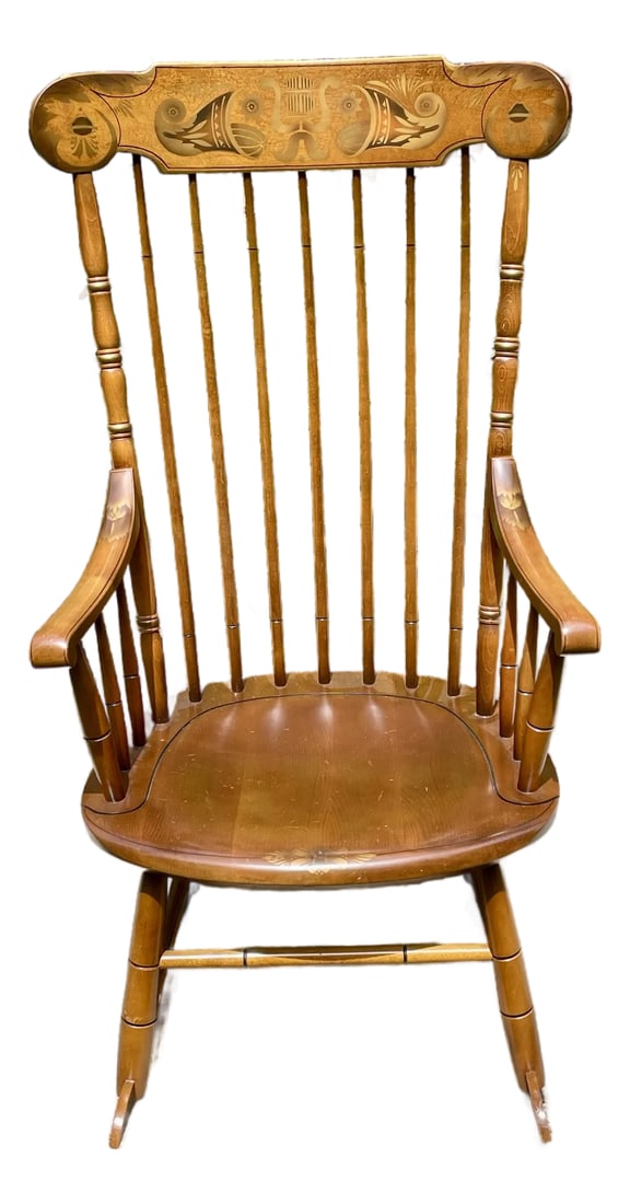 Hitchcock Vintage "Faithful" Rocker: Offered is an Hitchcock "Faithful" rocker in the harvest finish as shown in Hitchcock's 1970's catalog. The chair is made of solid maple. It features the signature work of the Hitchcock company in its