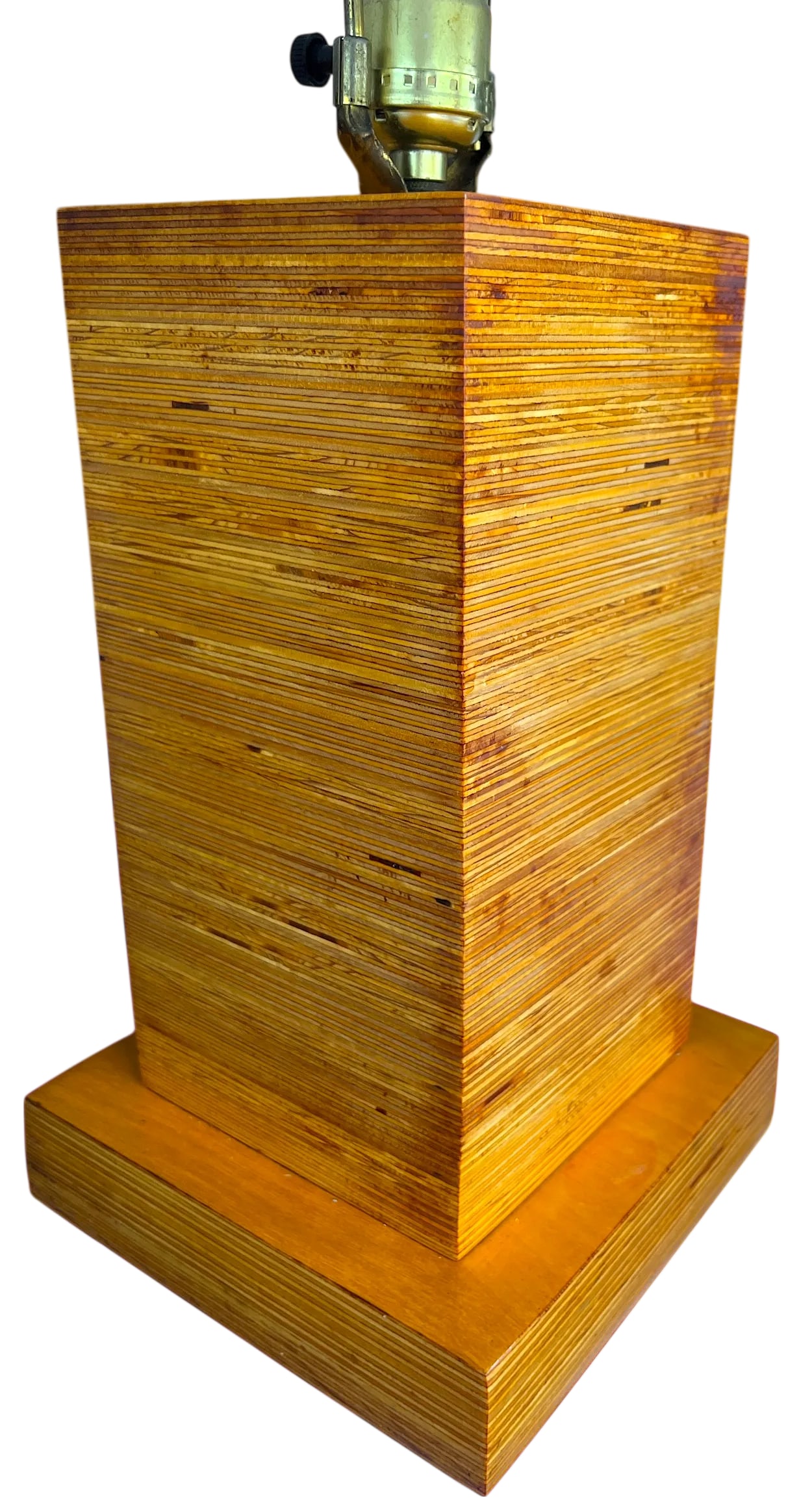 1970s Craftsman-Made Stacked and Laminated Plywood Table Lamp With Linen Shade - 5