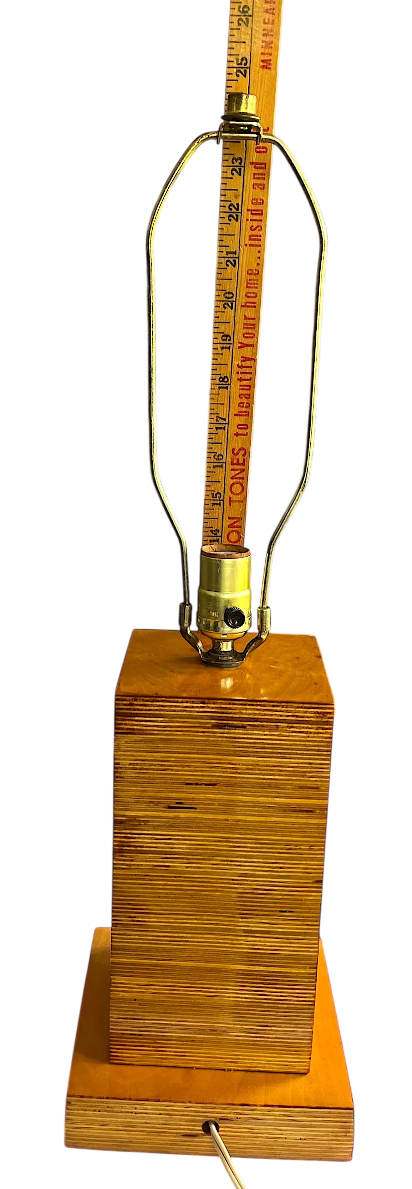 1970s Craftsman-Made Stacked and Laminated Plywood Table Lamp With Linen Shade - 8