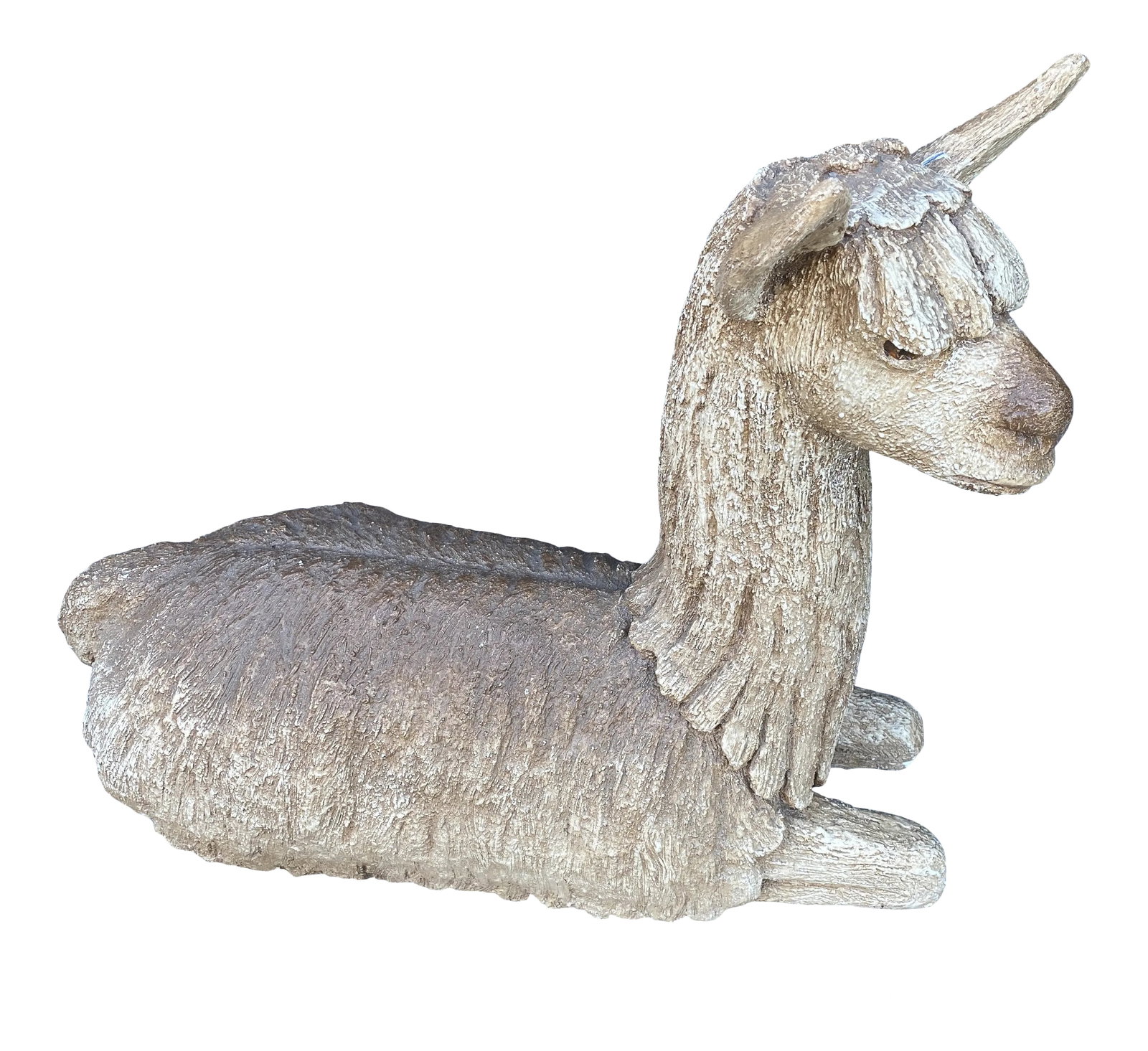 1970s Mid-Century Ceramic Llama Sculpture: Ceramic mid-century llama sculpture. Adds character to any outdoor space and landscaping. Perfect for the interior designer. Condition: Alterations: Original Condition Unaltered Imperfections: Some