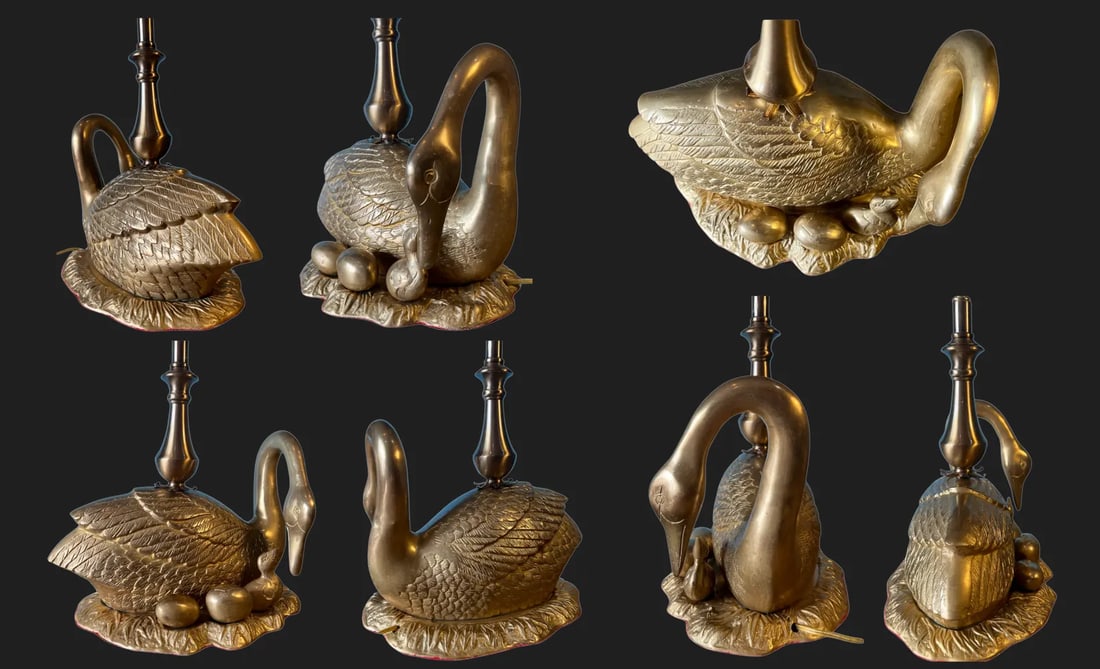 Mid-Century Brass Swan Signets Brass Table Lamp - 10