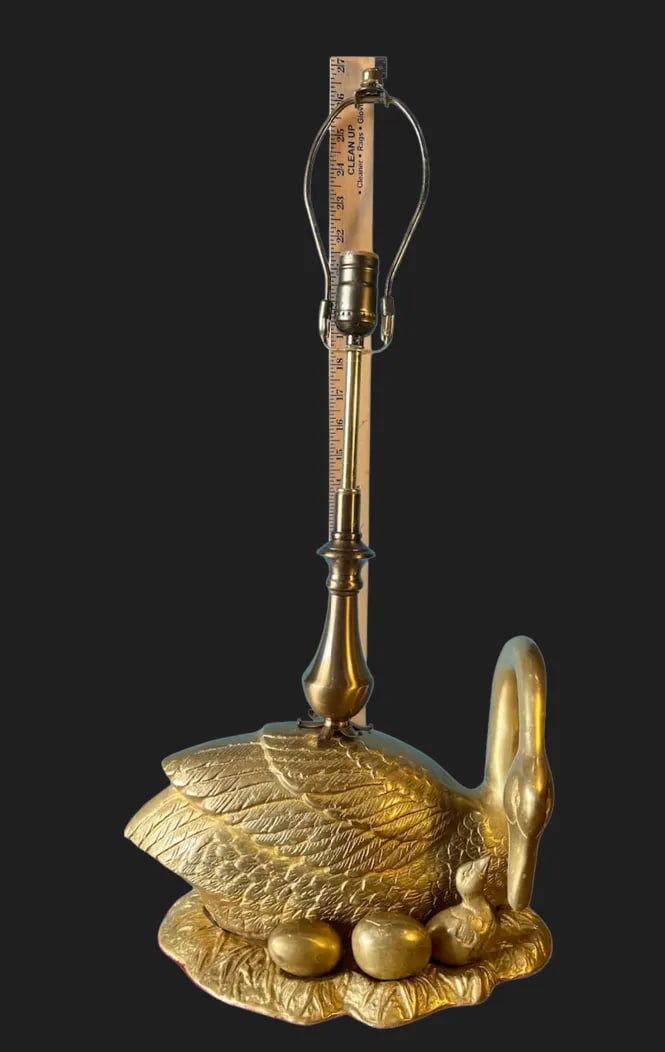 Mid-Century Brass Swan Signets Brass Table Lamp - 11