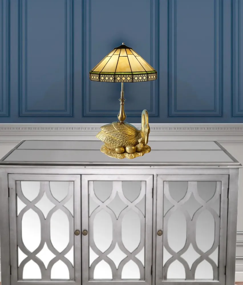 Mid-Century Brass Swan Signets Brass Table Lamp - 4