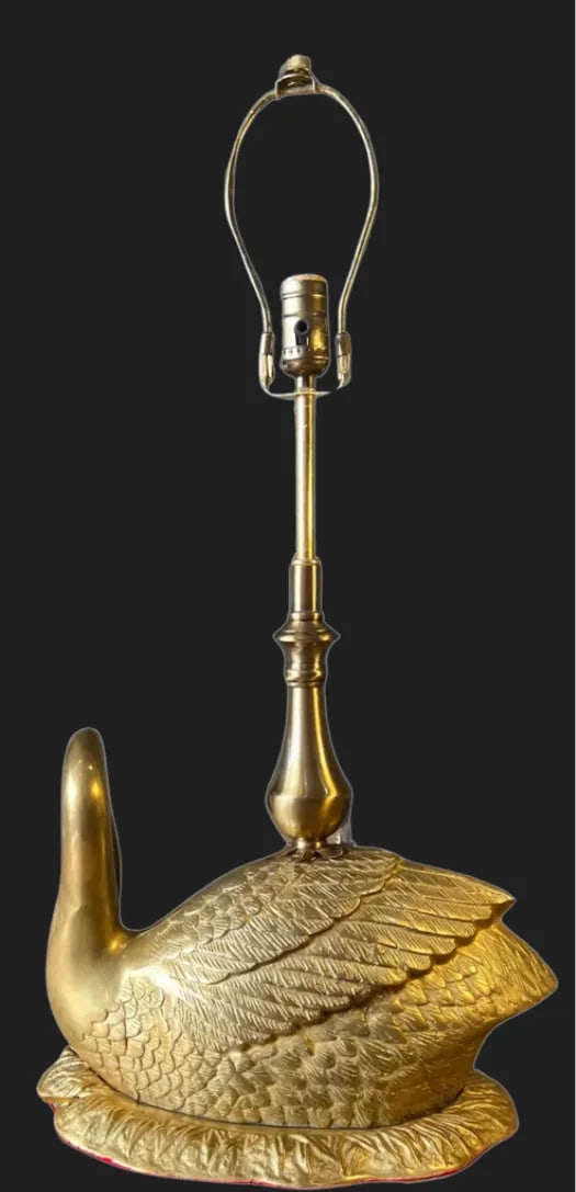 Mid-Century Brass Swan Signets Brass Table Lamp - 9