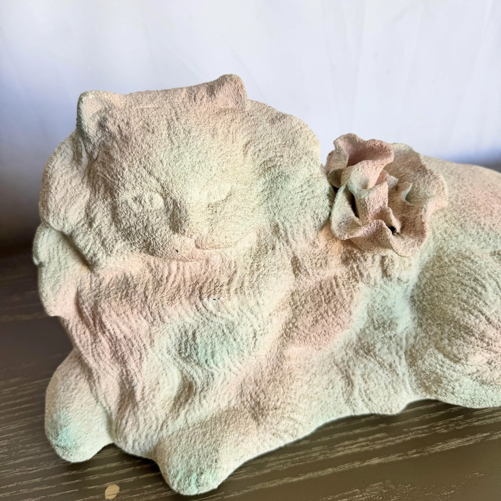 Vintage Pink White and Green Ceramic Cat Sculpture - 3