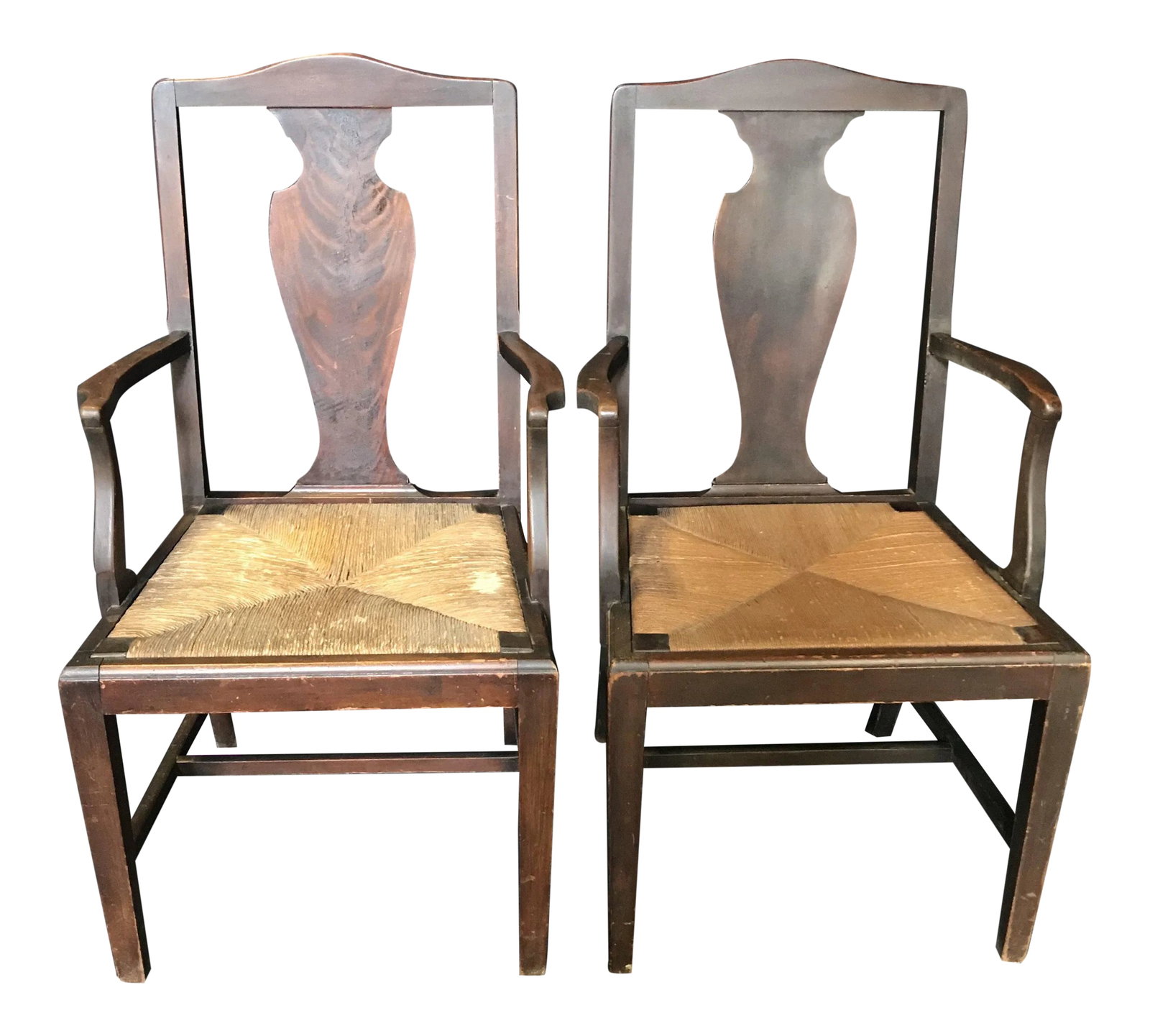 Period British Chippendale Armchairs With Rush Seats -A Pair (1 of 7)