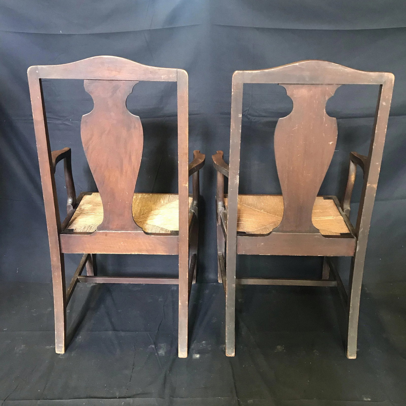 Period British Chippendale Armchairs With Rush Seats -A Pair - 2