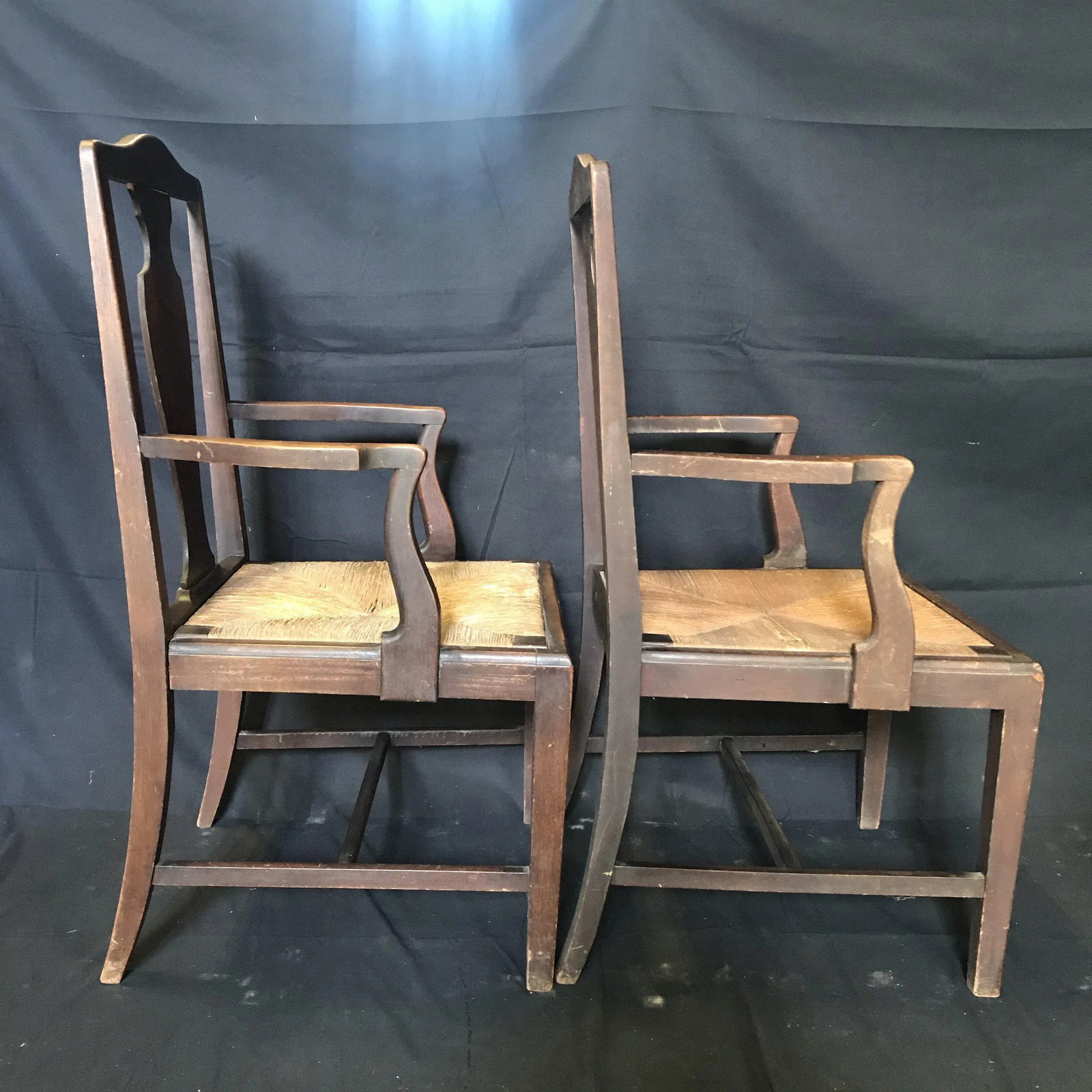 Period British Chippendale Armchairs With Rush Seats -A Pair - 3