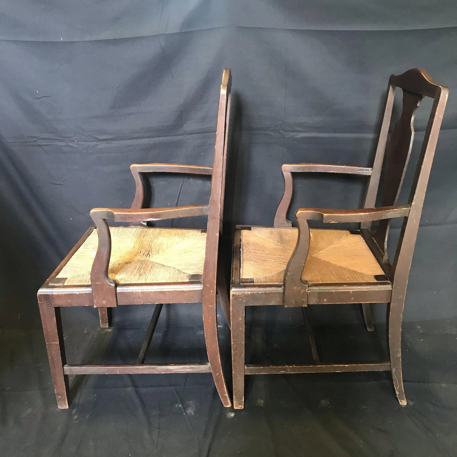 Period British Chippendale Armchairs With Rush Seats -A Pair - 4