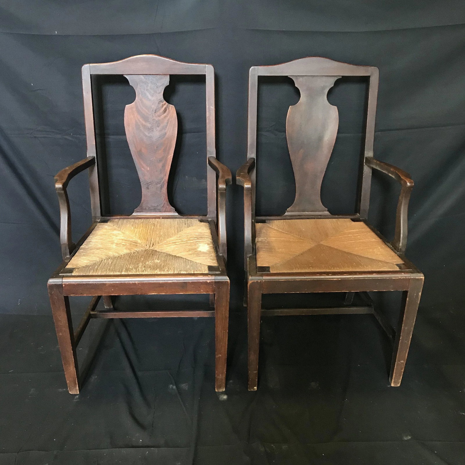 Period British Chippendale Armchairs With Rush Seats -A Pair - 7