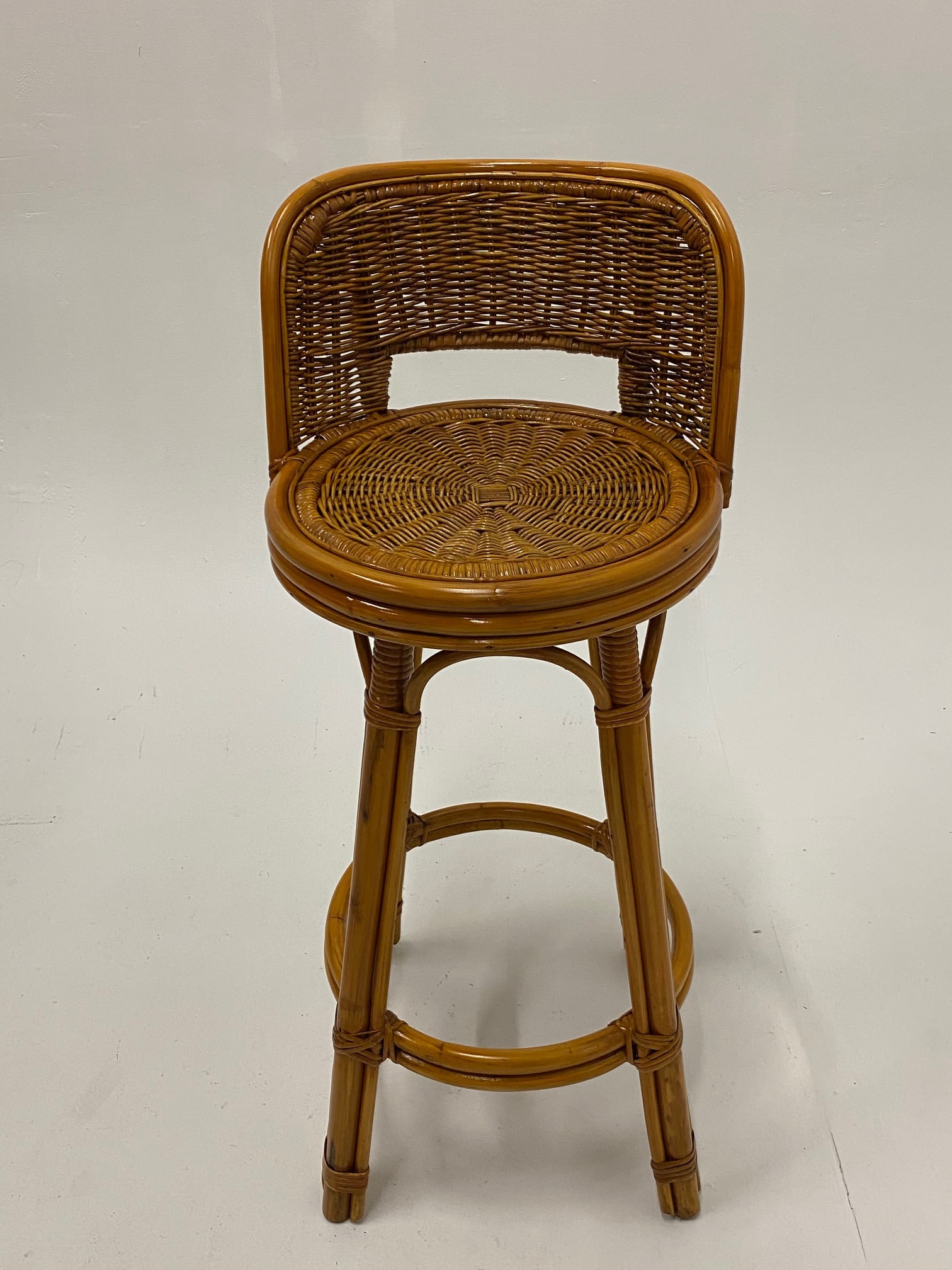 Mid Century Modern Woven Rattan Barstools - a Pair - 11