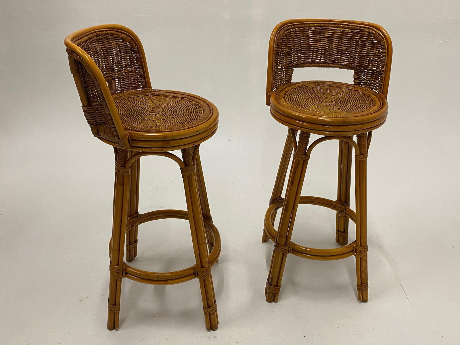 Mid Century Modern Woven Rattan Barstools - a Pair - 12