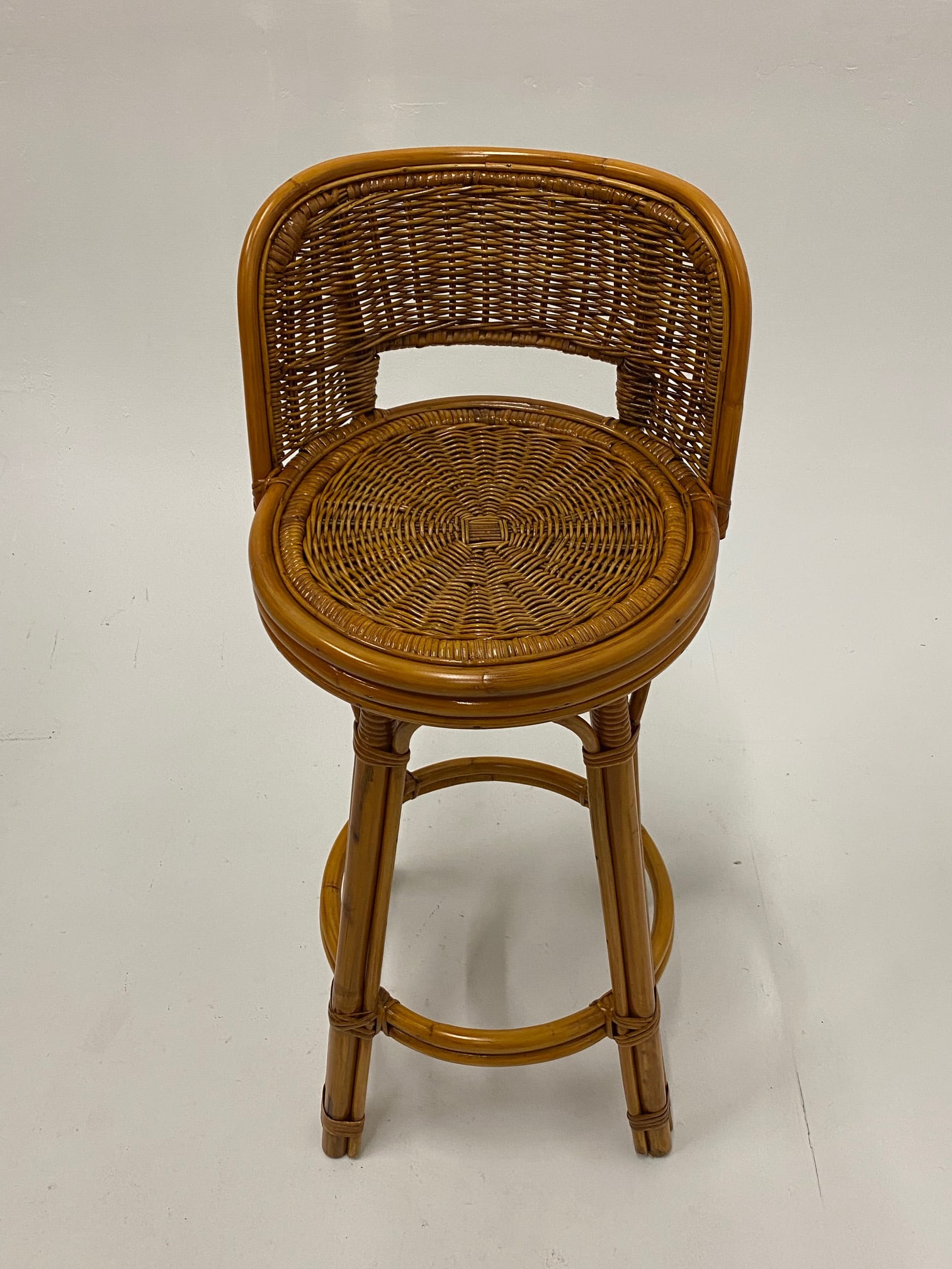 Mid Century Modern Woven Rattan Barstools - a Pair - 3