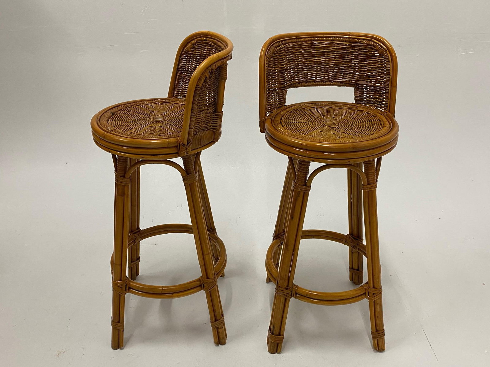 Mid Century Modern Woven Rattan Barstools - a Pair - 8