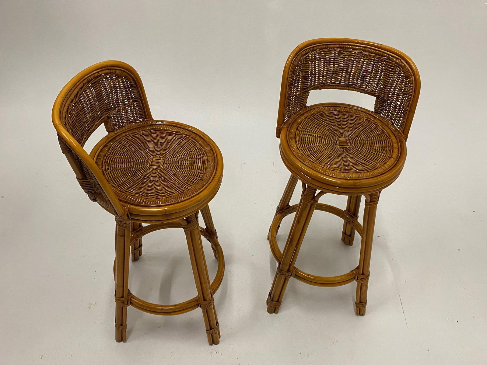 Mid Century Modern Woven Rattan Barstools - a Pair - 9