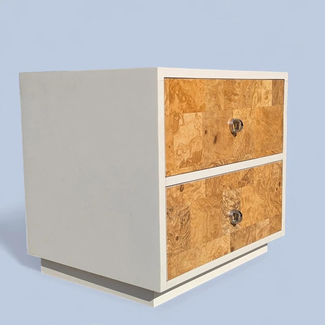 1970s Faux-Burl Laminate Nightstand With Chrome Pulls - 2