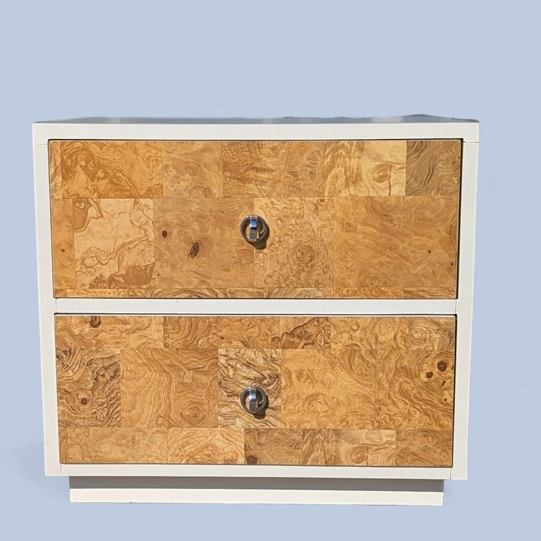 1970s Faux-Burl Laminate Nightstand With Chrome Pulls - 3