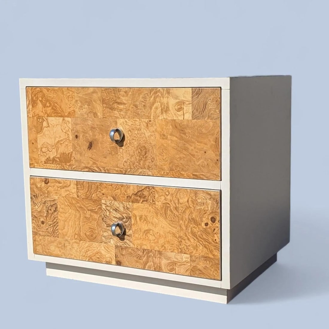 1970s Faux-Burl Laminate Nightstand With Chrome Pulls - 4