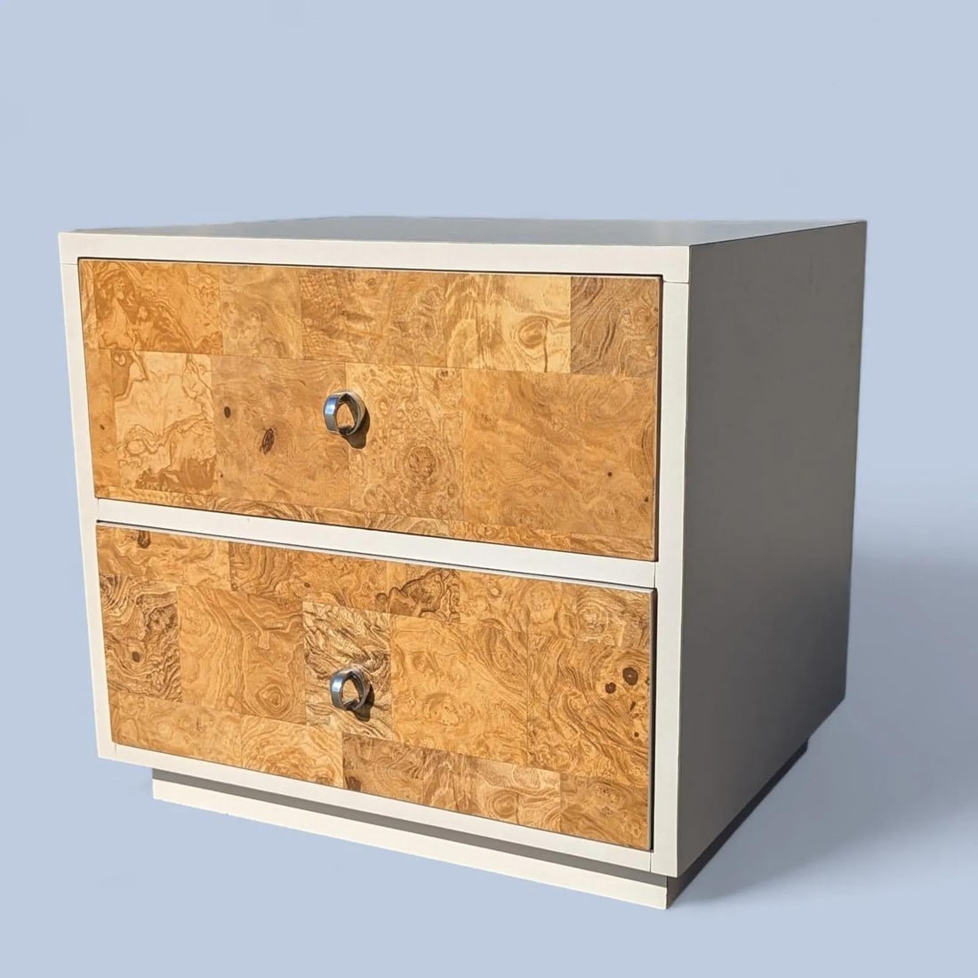 1970s Faux-Burl Laminate Nightstand With Chrome Pulls - 5