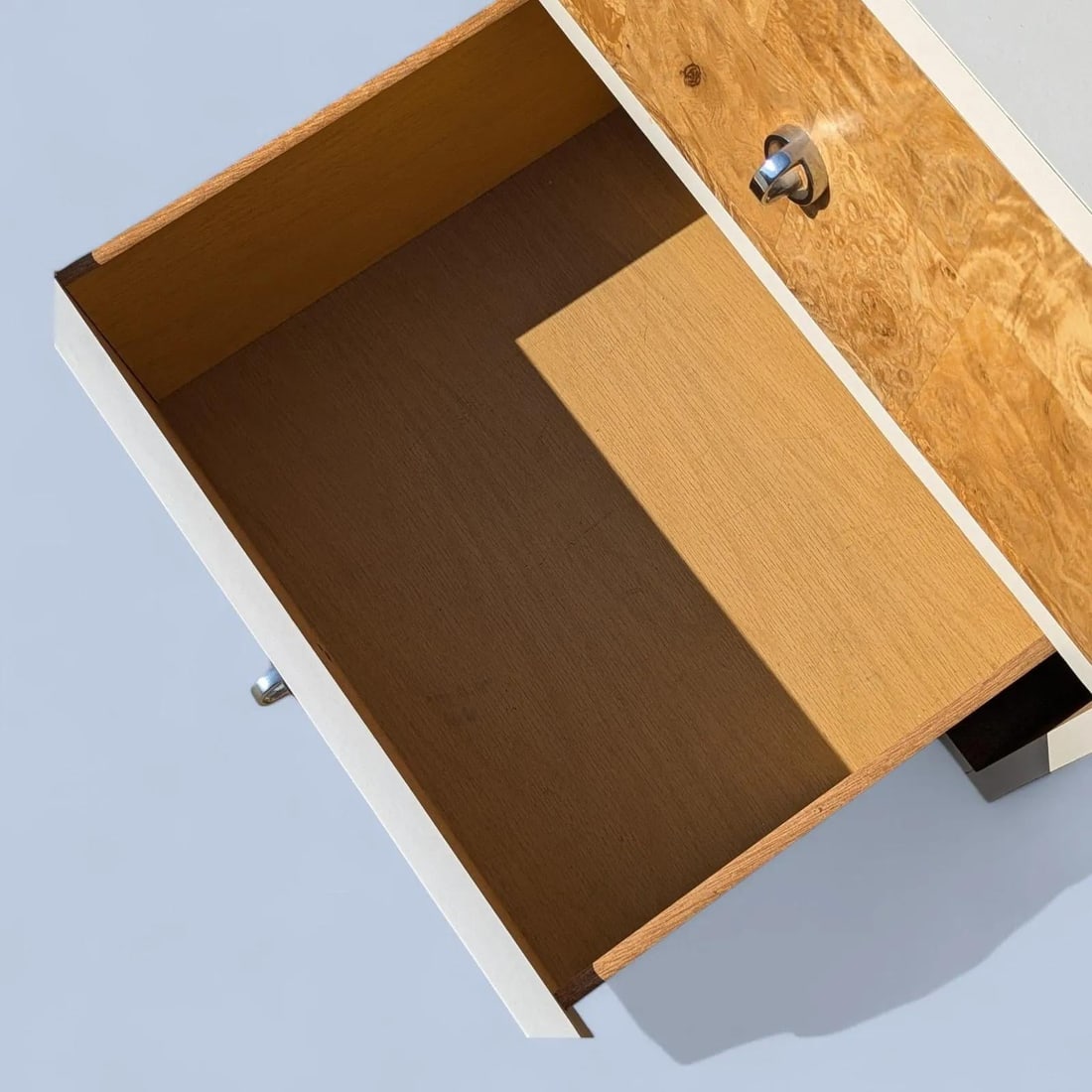 1970s Faux-Burl Laminate Nightstand With Chrome Pulls - 6