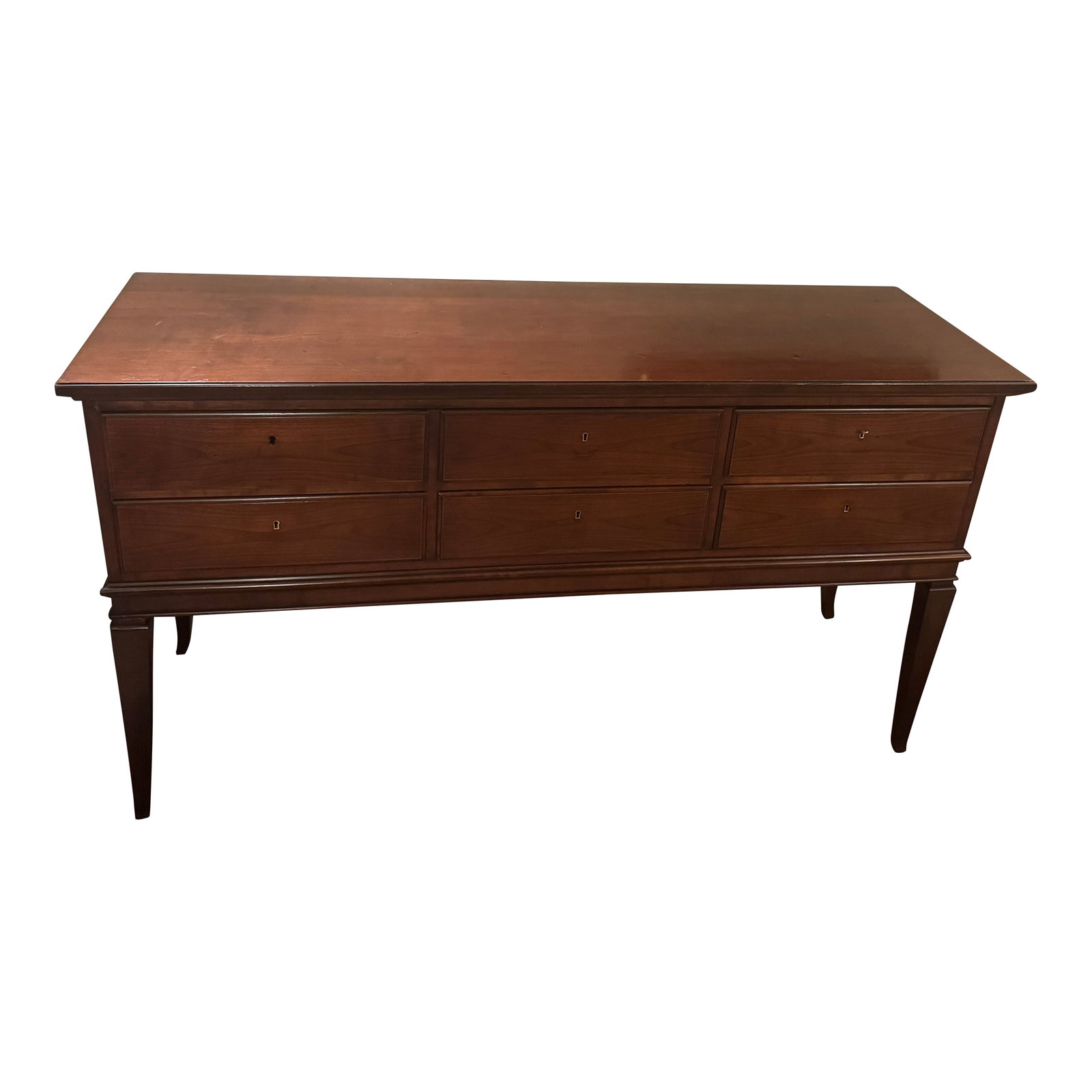 Antique English Mahogany Sideboard / Server, C. 1905 - 6 Drawers, 61'' W: Antique English mahogany sideboard or server, dating to the early 20th century (c. 1905). This finely crafted piece features a rich, polished surface and six fully functional drawers, offering