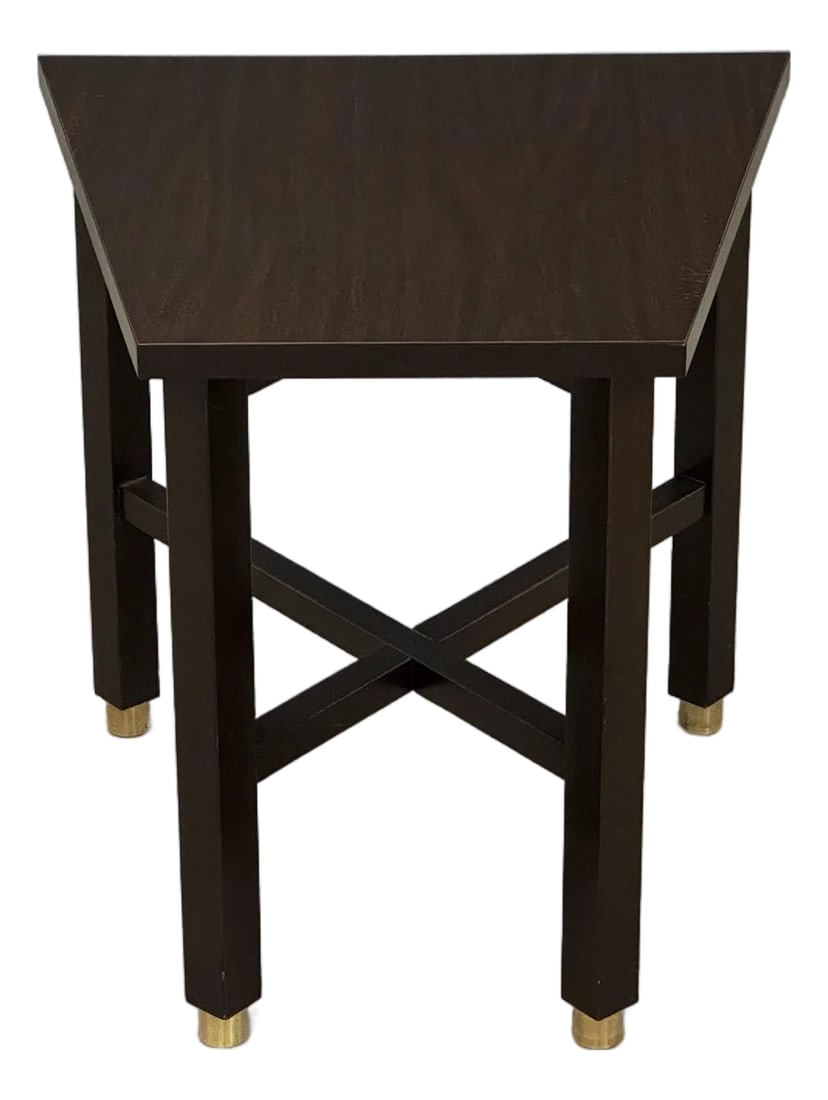 Edward Wormley for Dunbar End Table: A mid century modern formica top end table designed by Edward Wormley for Dunbar. Front edge width measures 12". 20" wide. 19" deep. 19.5" tall. Condition: Alterations: Restored Imperfections: Some