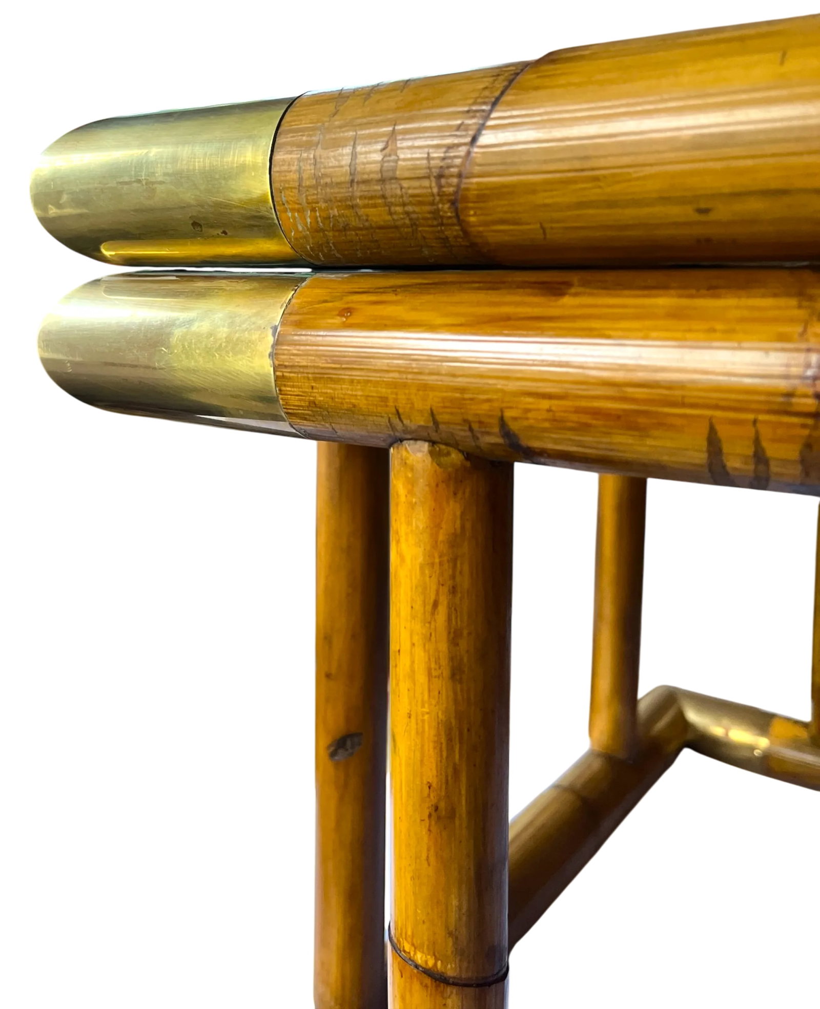 1970s Bamboo & Brass Square Side Table With Glass Top - 3