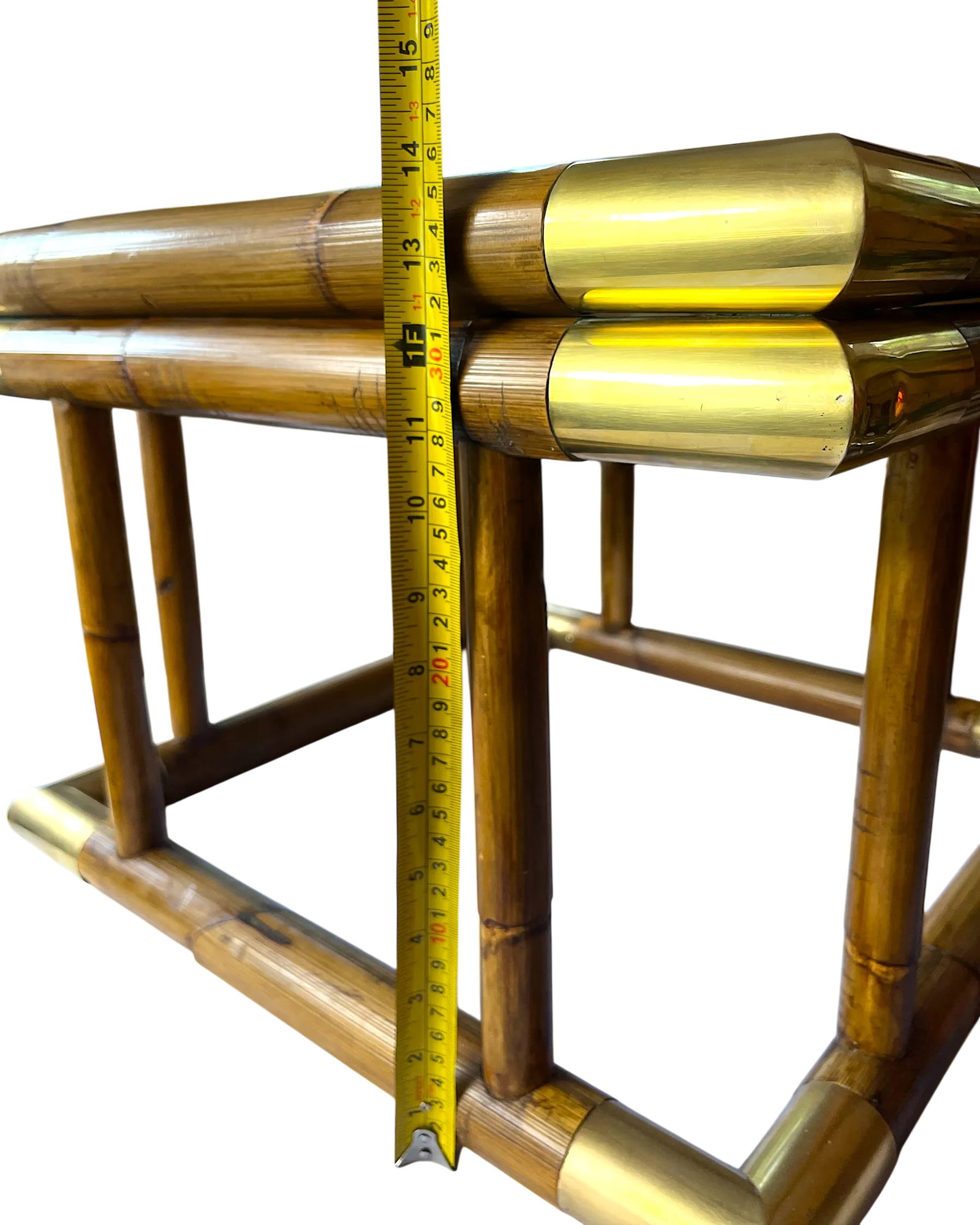 1970s Bamboo & Brass Square Side Table With Glass Top - 5