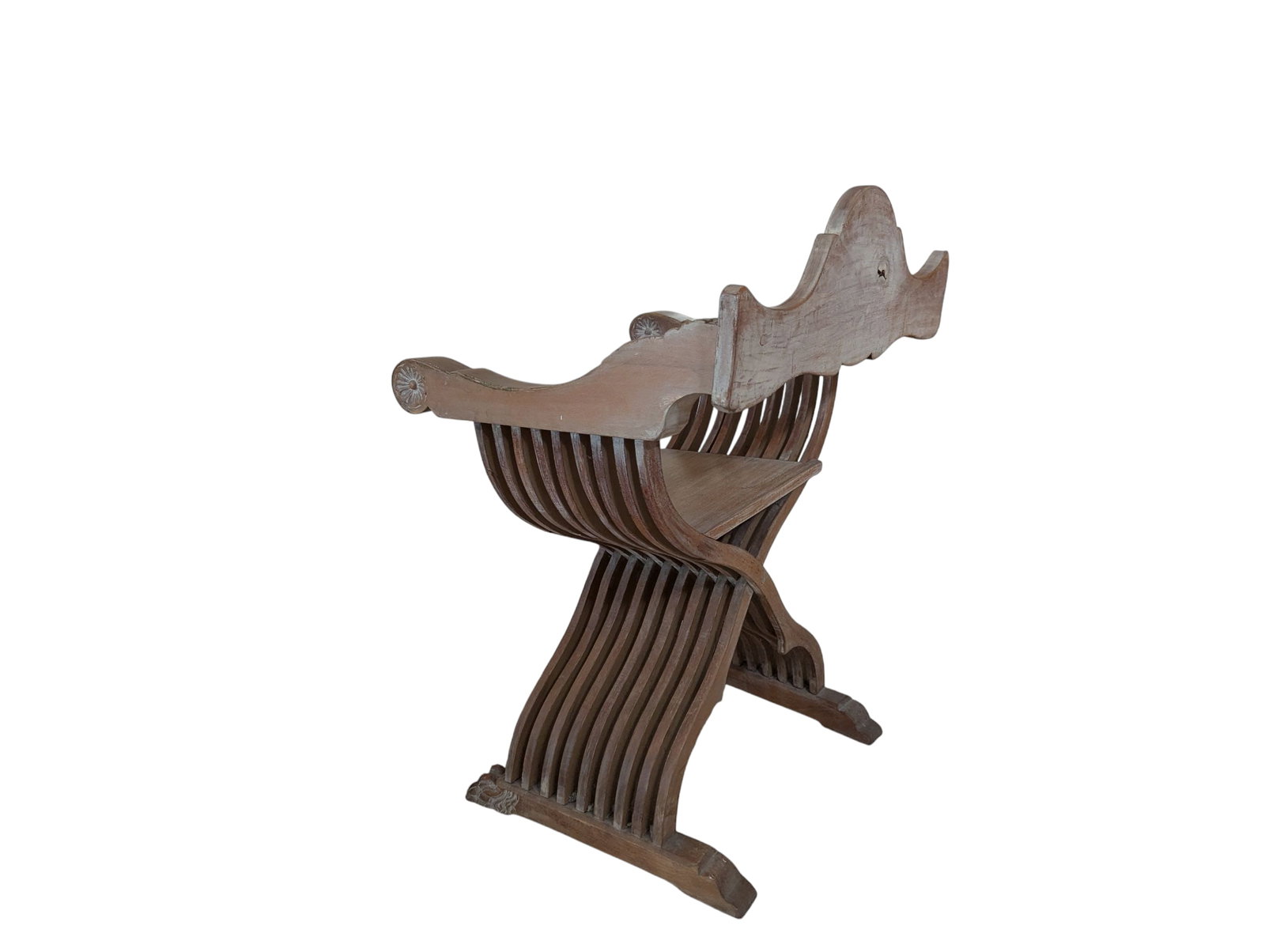 Mid 20th Century Carved Wood Savonarola Chair With Asian Crest on Backrest - 5