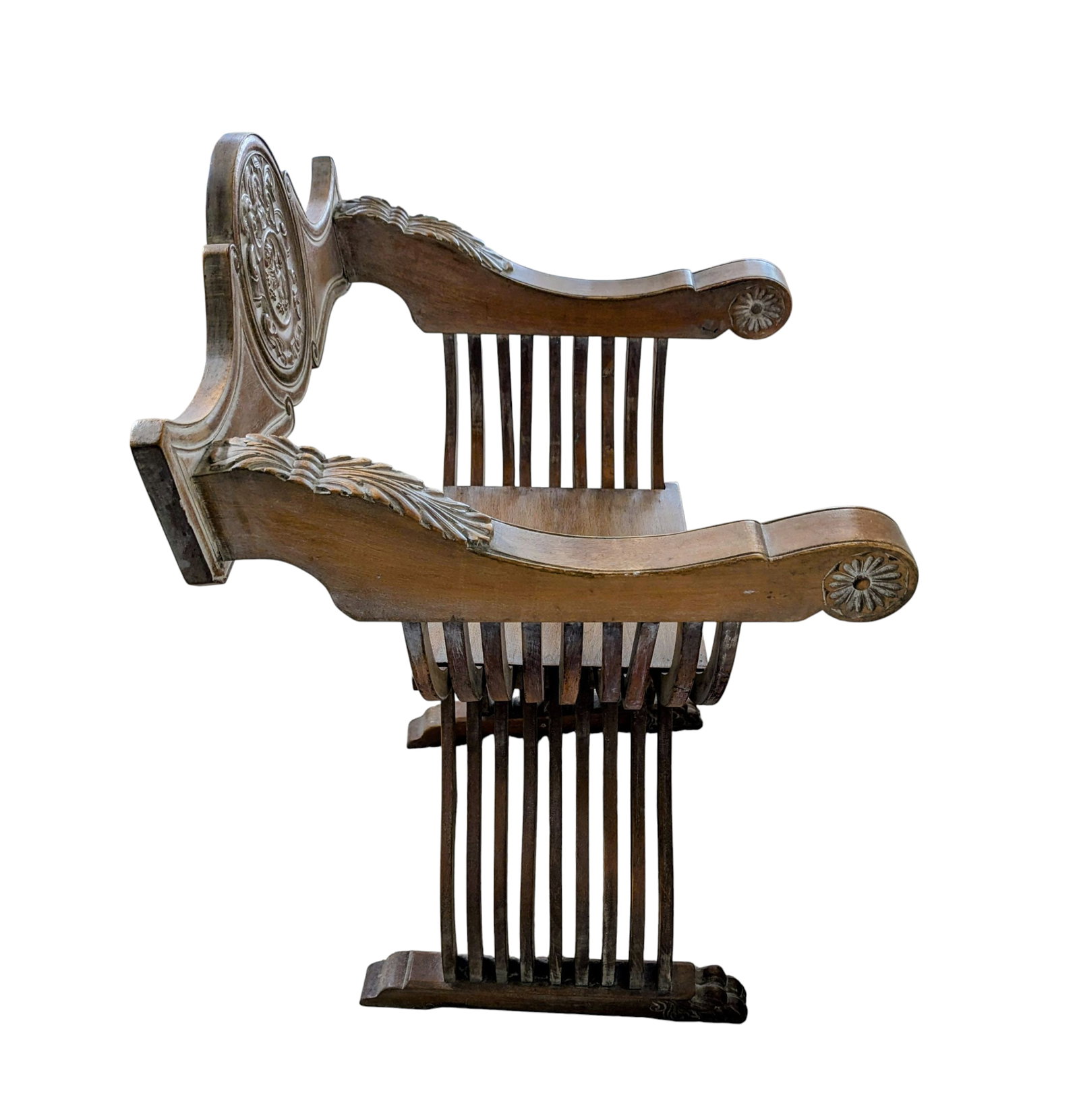 Mid 20th Century Carved Wood Savonarola Chair With Asian Crest on Backrest - 6