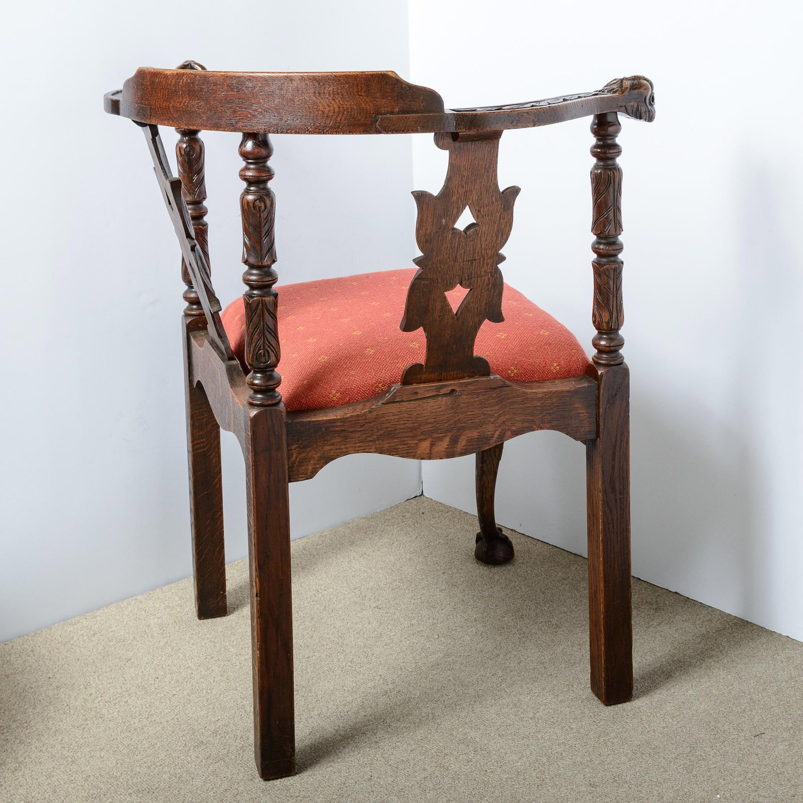 Antique English Upholstered Corner Chair - 9