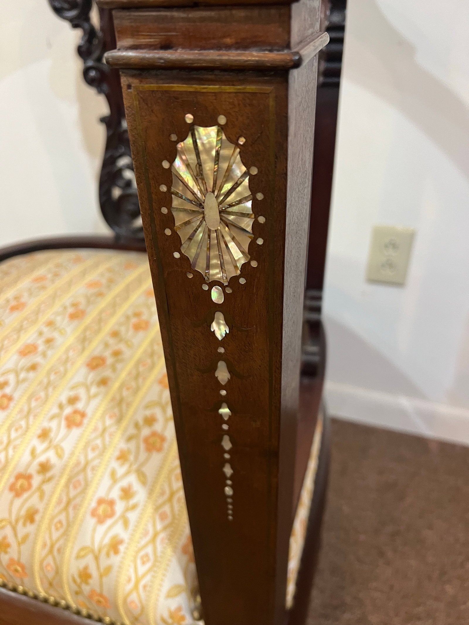 Chinese Mother of Pearl and Brass Inlay 19th Century Chair - 2