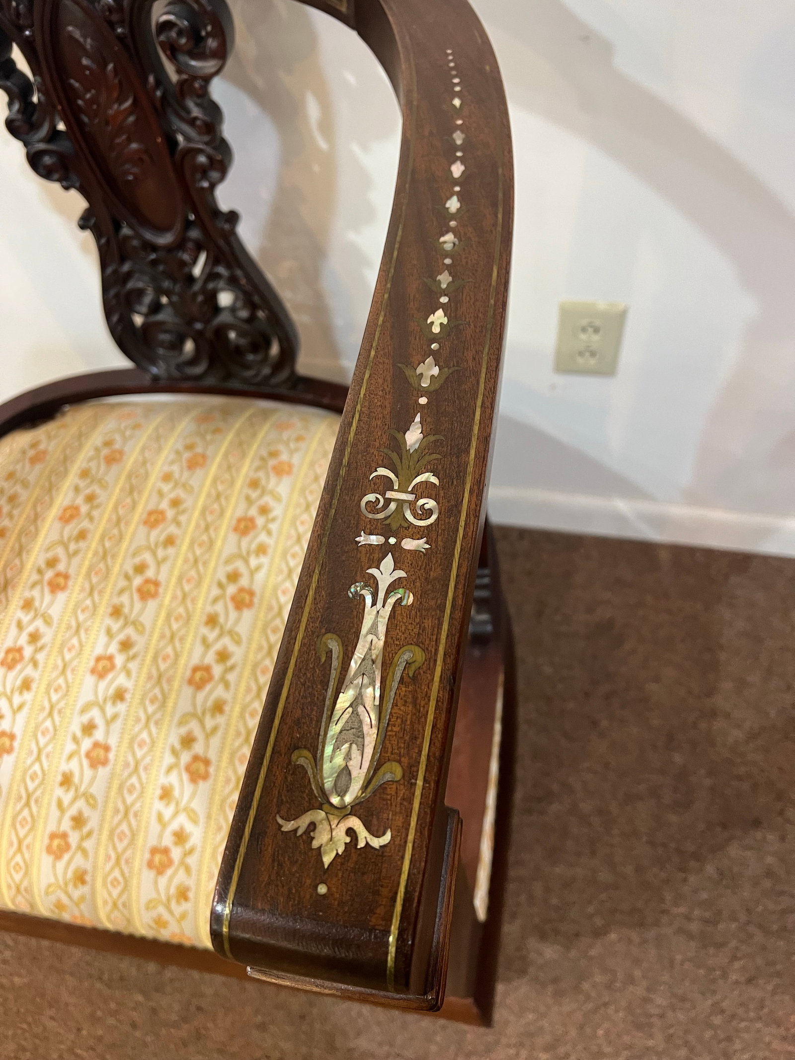 Chinese Mother of Pearl and Brass Inlay 19th Century Chair - 3