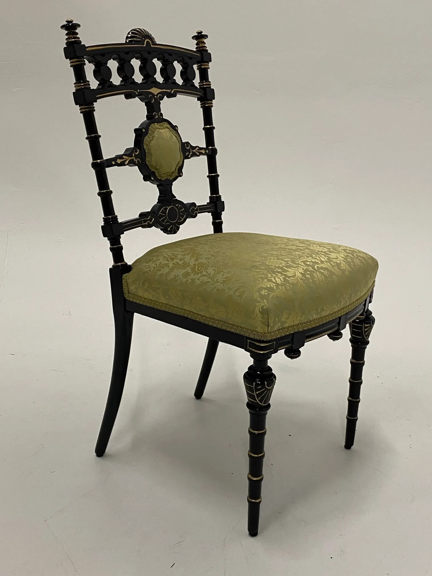 Strikingly Decorative Victorian Aesthetic Movement Gilt & Ebonized Chair - 11