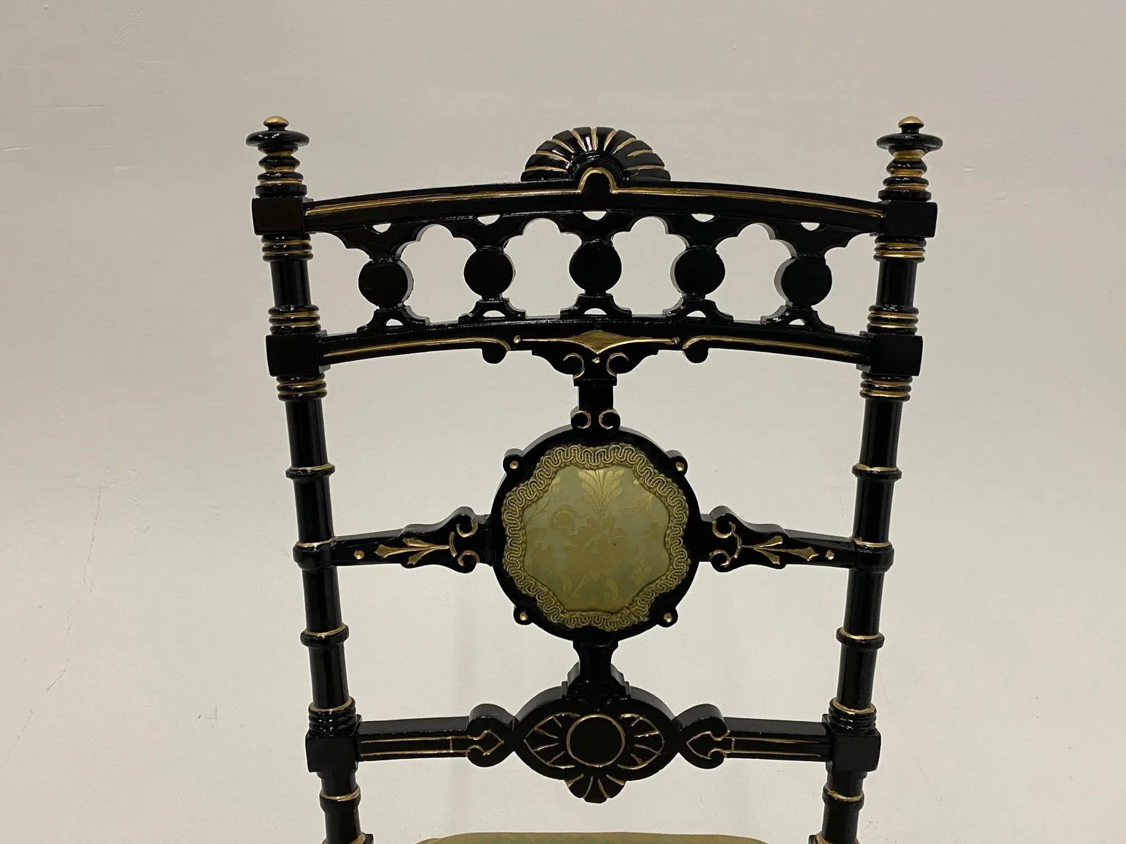 Strikingly Decorative Victorian Aesthetic Movement Gilt & Ebonized Chair - 12