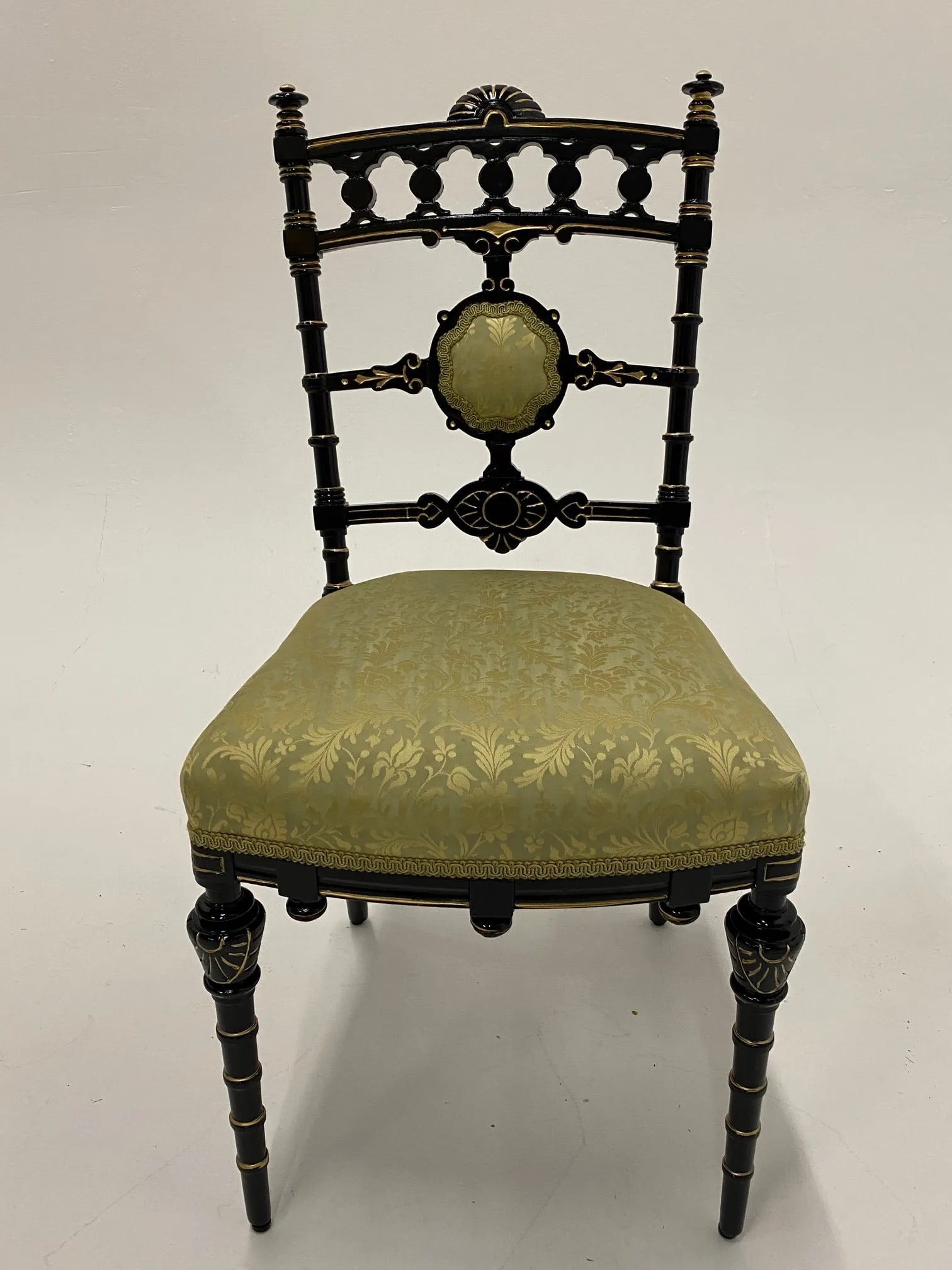 Strikingly Decorative Victorian Aesthetic Movement Gilt & Ebonized Chair - 13